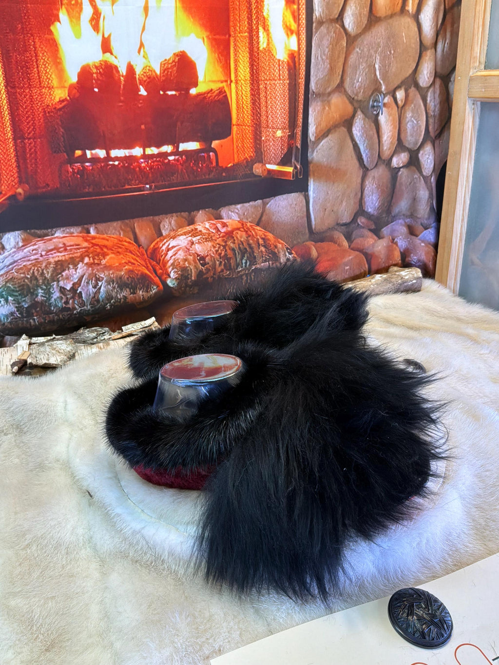 Slipper Bibiane pointure 7 femme – Sherling italien & cuir recyclé, pièce unique faite à la main au Québec