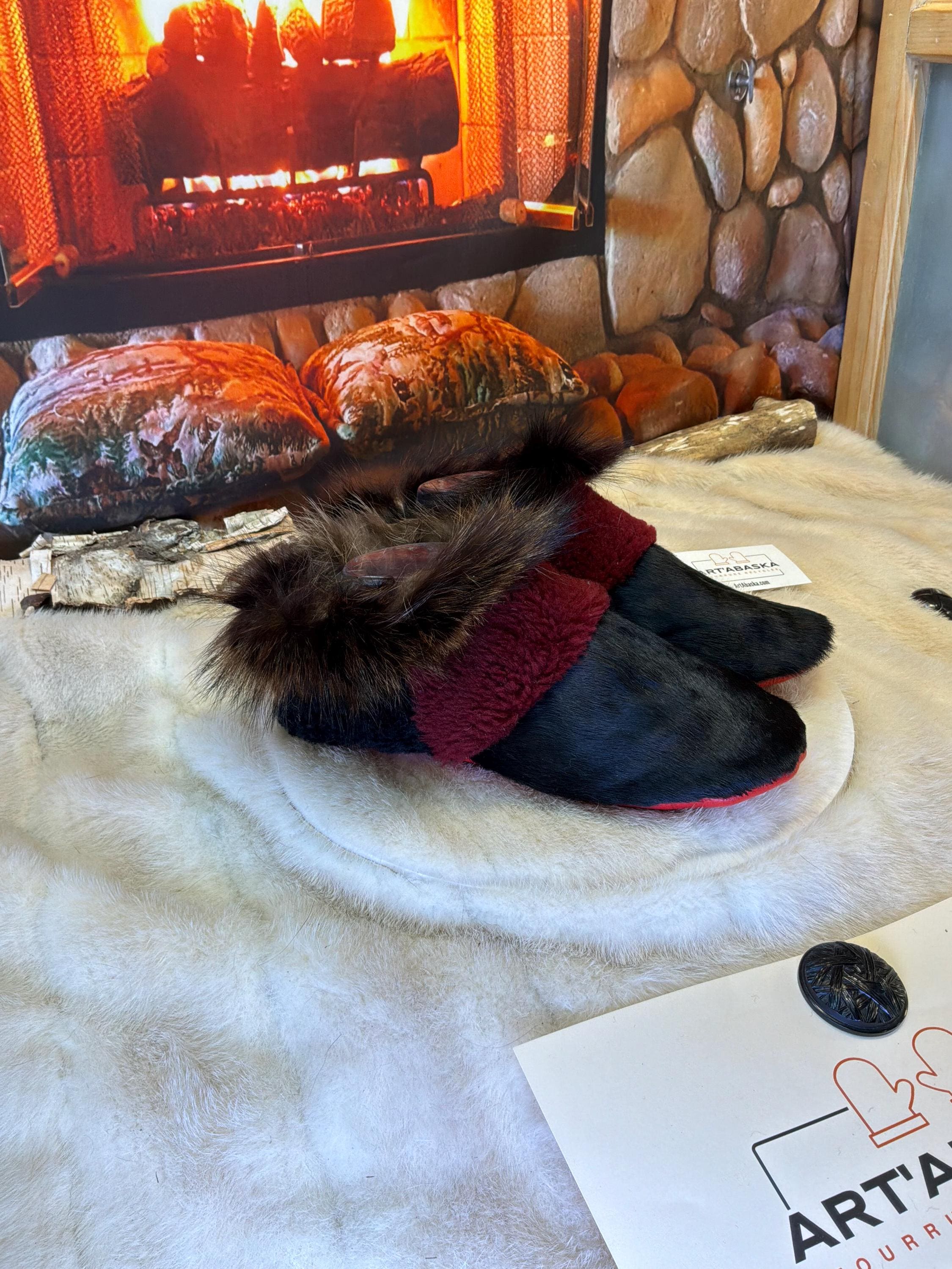 Slipper Romaine pointure 8 femme – Sherling italien & cuir recyclé, pièce unique faite à la main au Québec