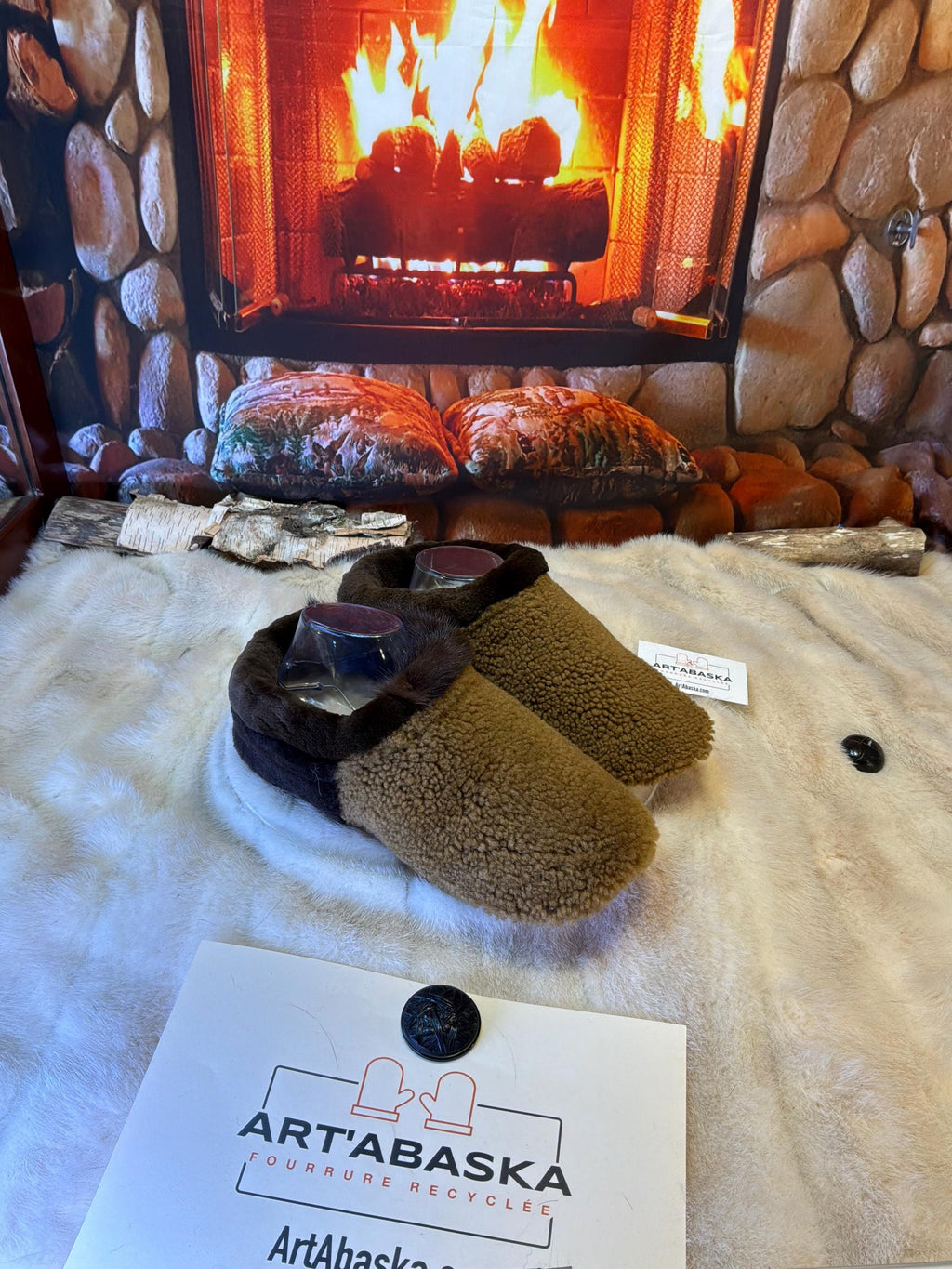 Slipper Gaétane pointure 10 femme – Sherling italien & cuir recyclé, pièce unique faite à la main au Québec