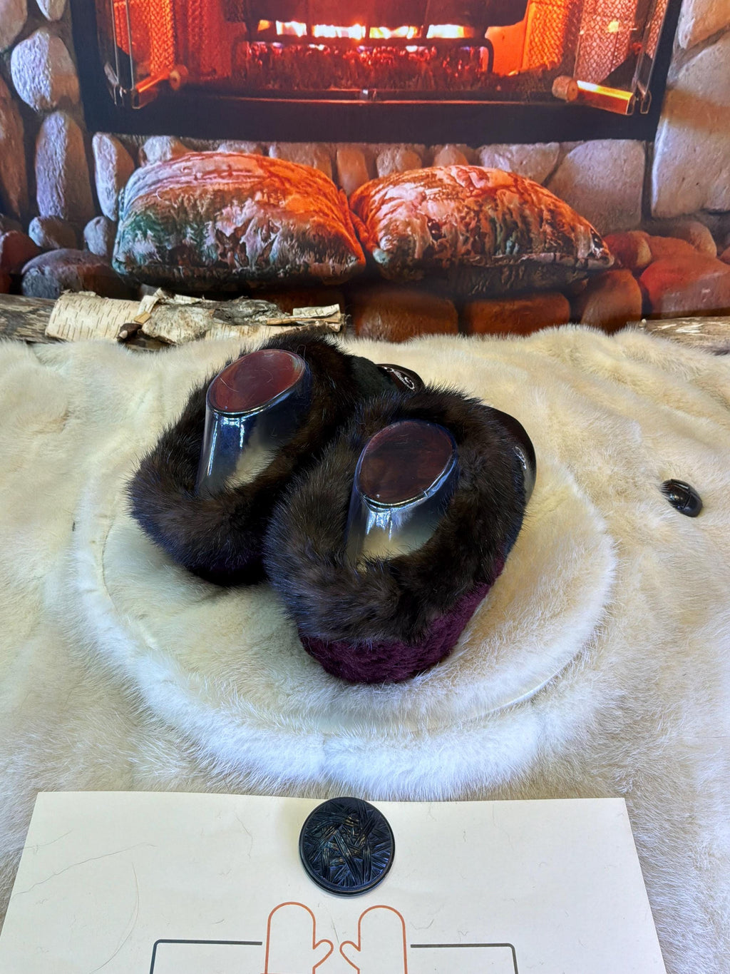 Slipper Annette pointure 7 femme – Sherling italien & cuir recyclé, pièce unique faite à la main au Québec