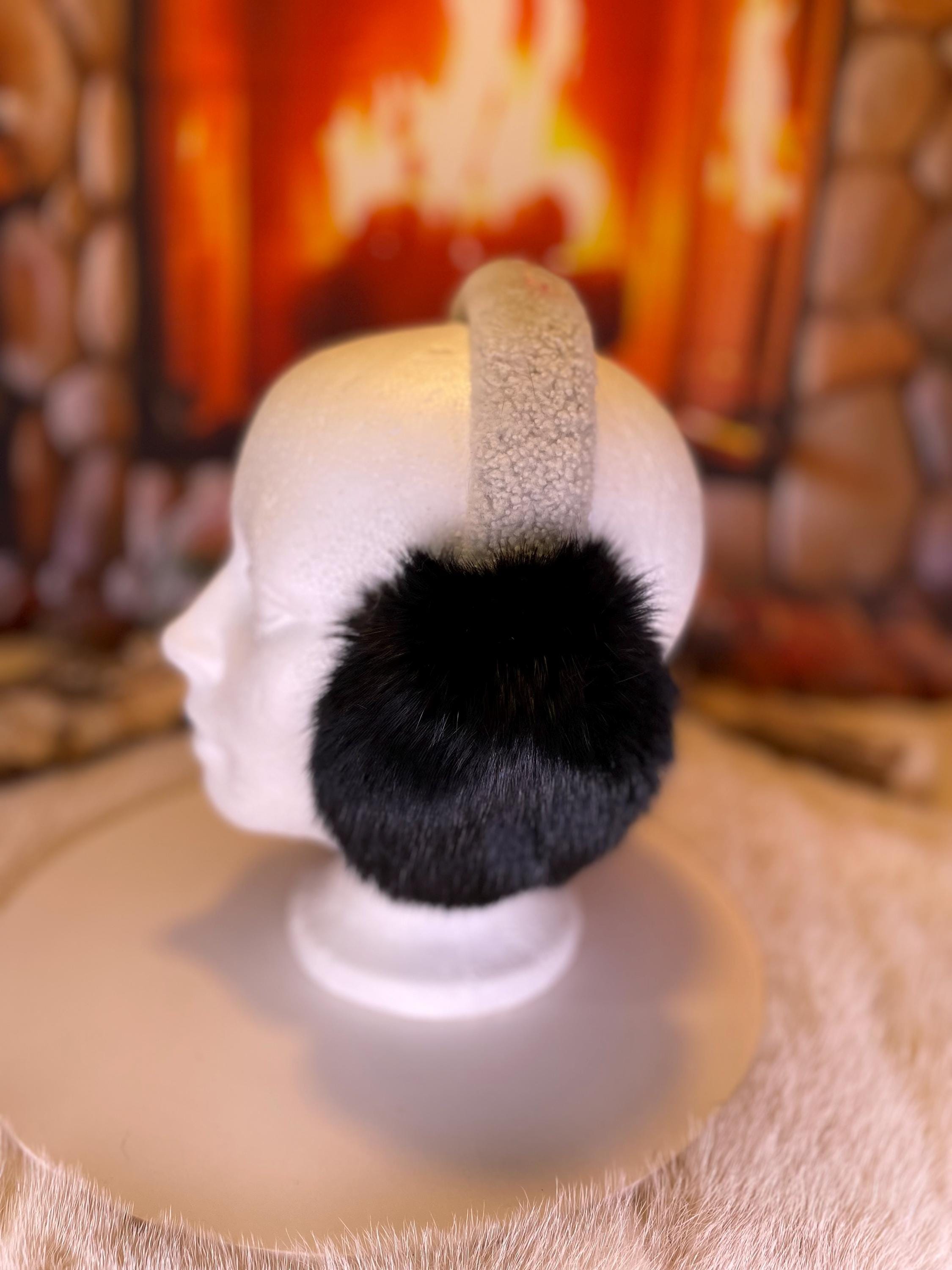 Cache-Oreilles tout en fourrure recyclée édition Lapin noir naturel recyclé et mouton rasé dessus la tête Les Lynda