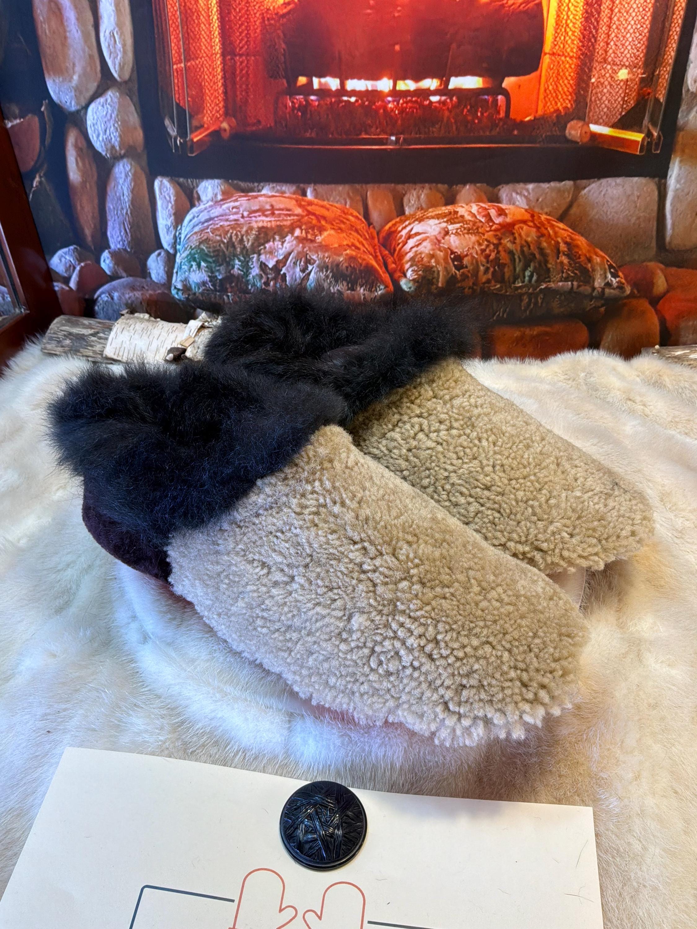 Slipper Rosalie pointure 12 Homme – Sherling italien & cuir recyclé, pièce unique faite à la main au Québec