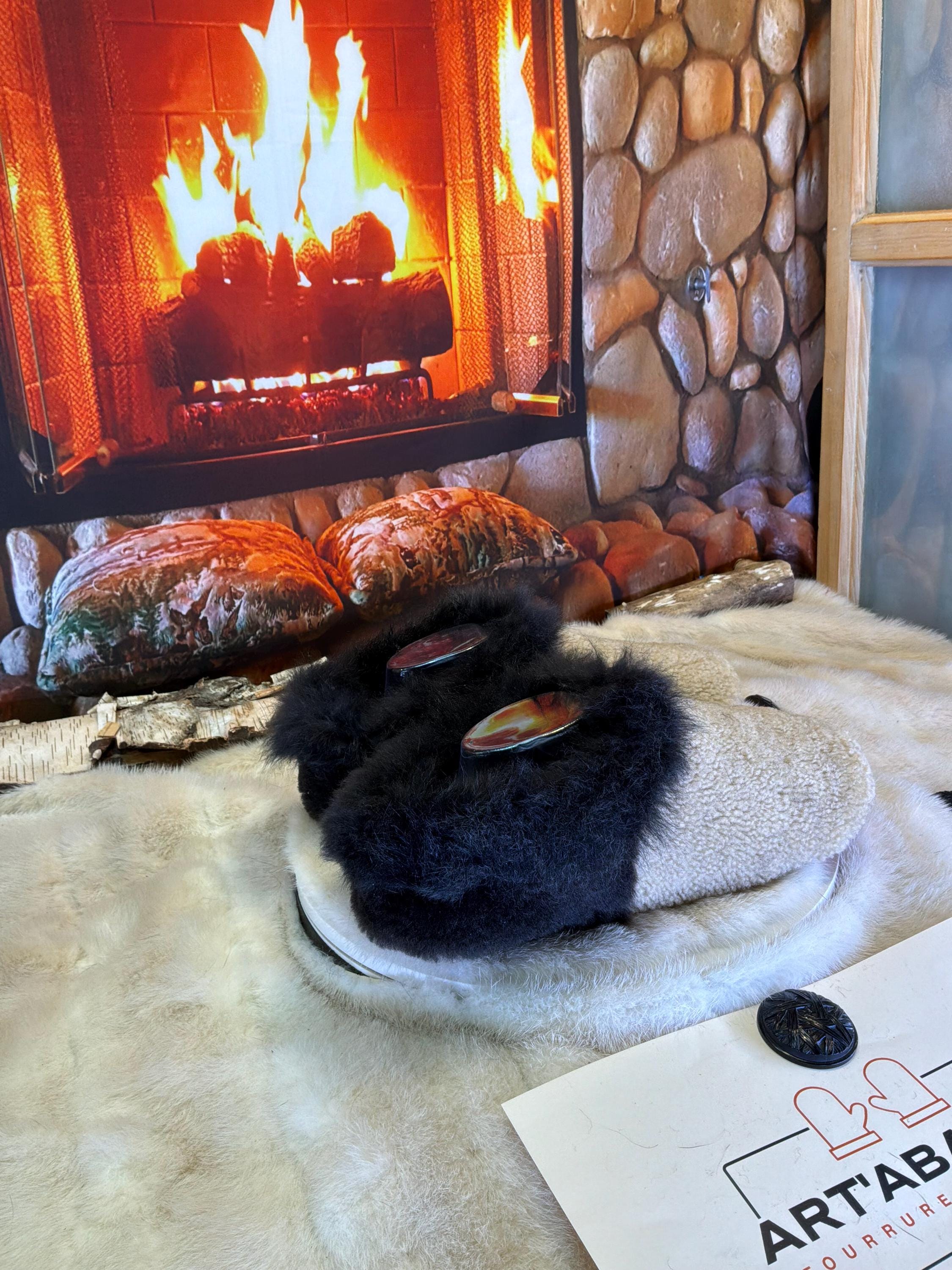 Slipper Rosanne pointure 10 femme – Sherling italien & cuir recyclé, pièce unique faite à la main au Québec