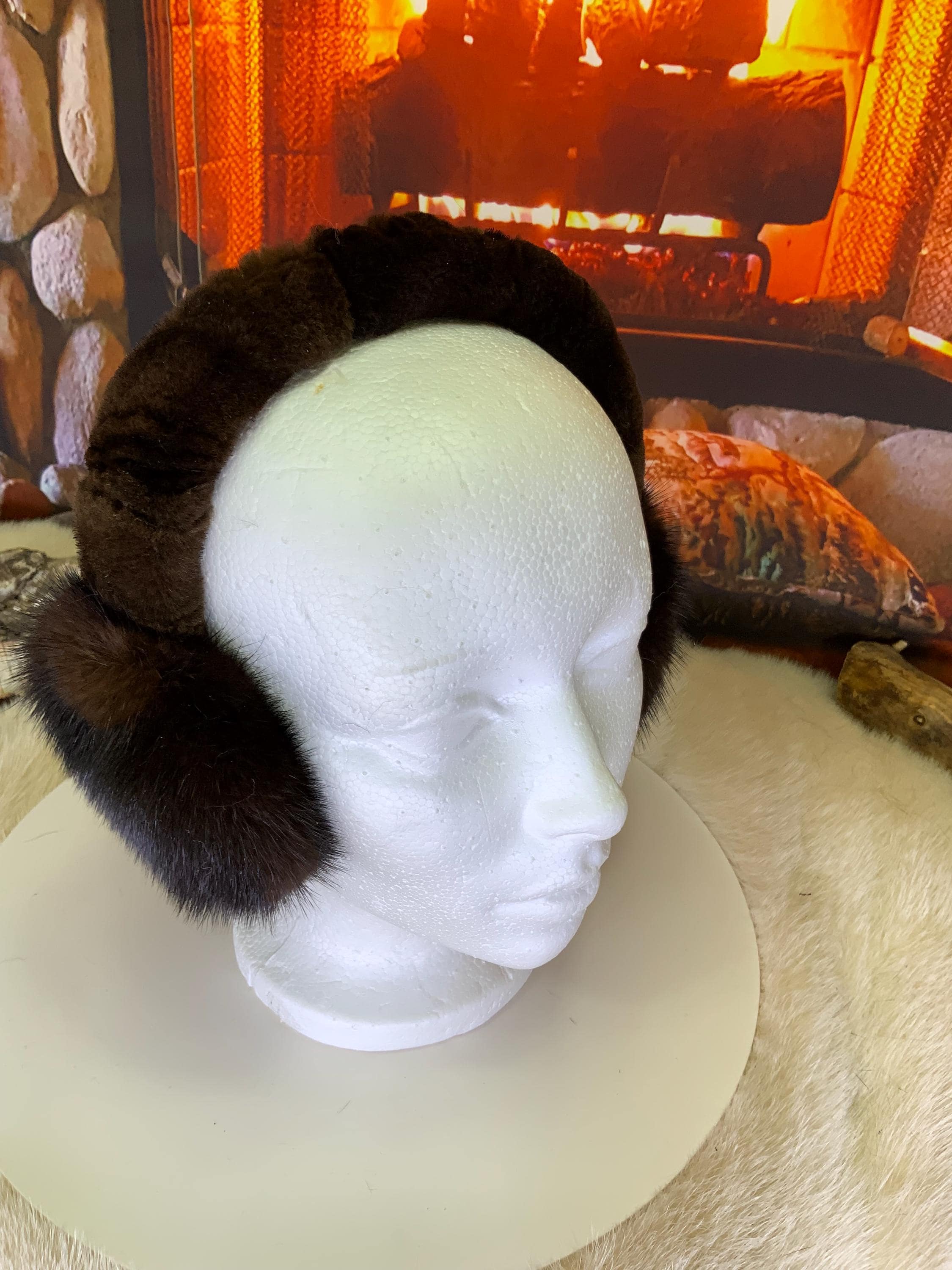 Cache-Oreilles tout en fourrure recyclée édition Vison brun naturel recyclé Les Francine