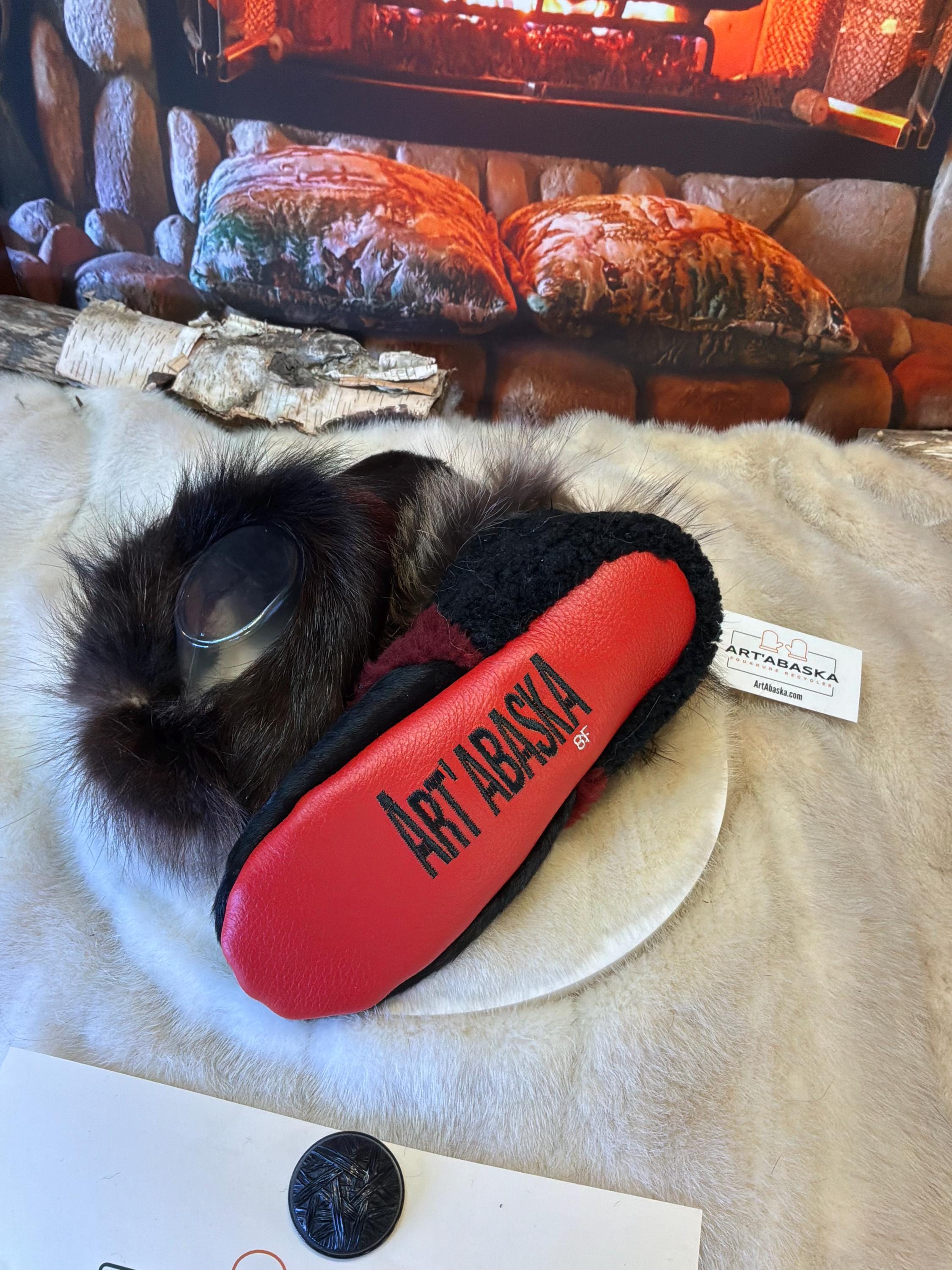 Slipper Romaine pointure 8 femme – Sherling italien & cuir recyclé, pièce unique faite à la main au Québec