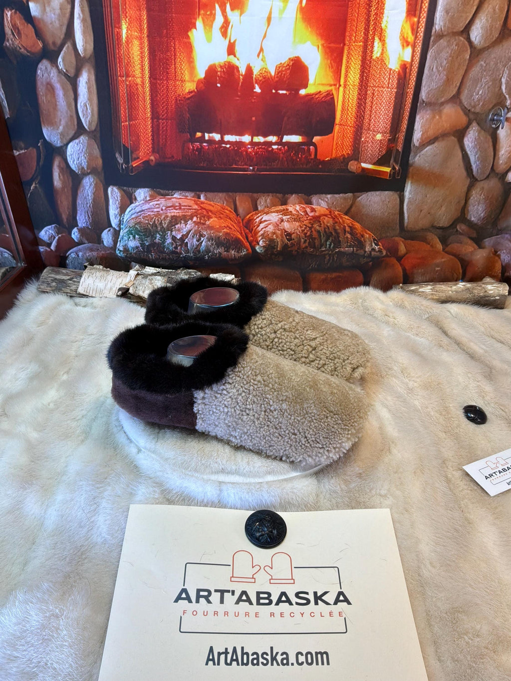 Slipper Valérie pointure 10 Homme – Sherling italien & cuir recyclé, pièce unique faite à la main au Québec