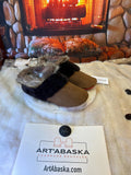 Slipper Mauricette pointure 11 Homme – Sherling italien & cuir recyclé, pièce unique faite à la main au Québec