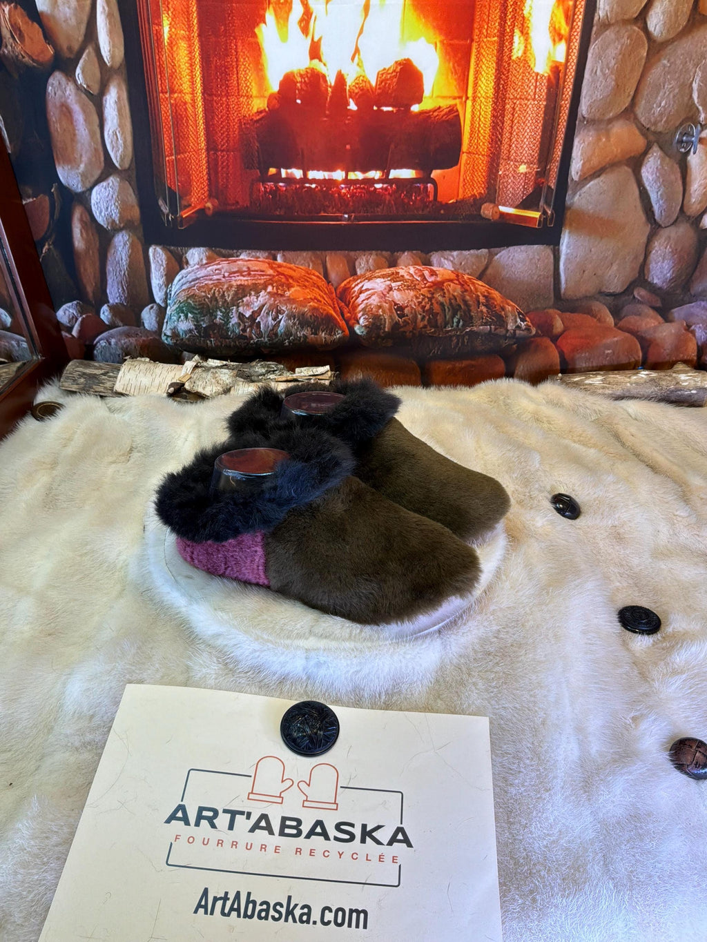 Slipper Berthe pointure 7 femme – Sherling italien & cuir recyclé, pièce unique faite à la main au Québec