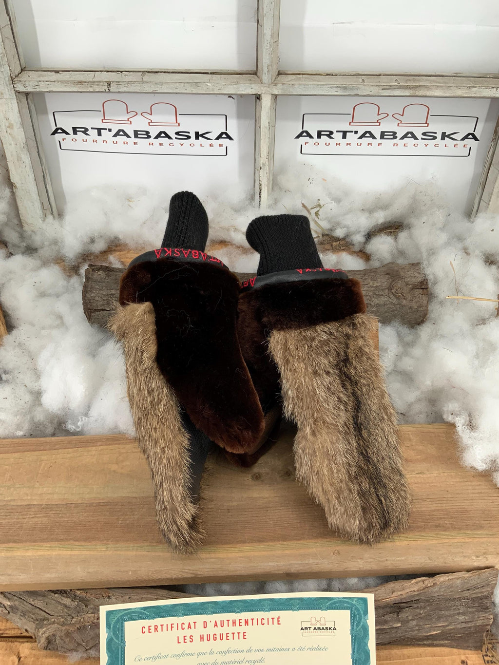 Mitaines de Ville en fourrure et cuir recyclés, Les Huguette Grandeur Médium