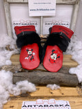 Mitaines Marie-Rose X-Large Édition Minnie Mouse cuir rouge noir fourrure renard et lapin recyclés Disney artisanal Québec