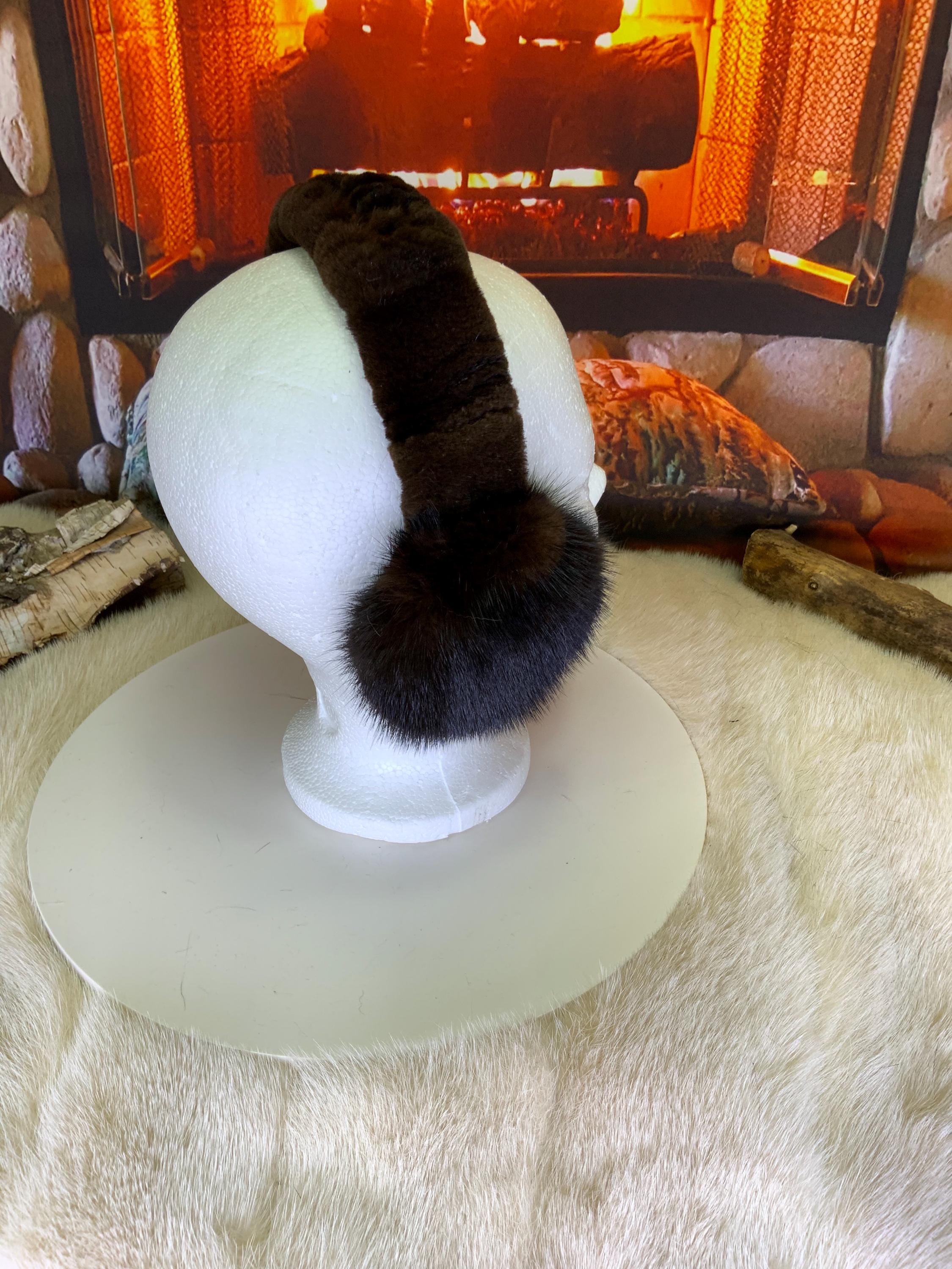 Cache-Oreilles tout en fourrure recyclée édition Vison brun naturel recyclé Les Francine