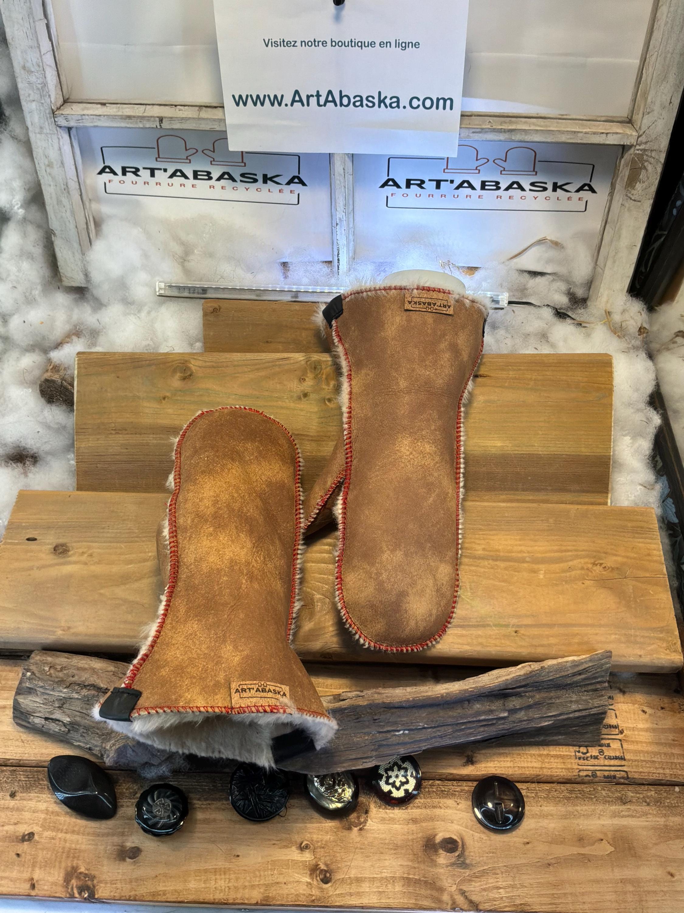 Mitaines intérieures sherling mouton italien 12 mm ArtAbaska fait à la main Québec