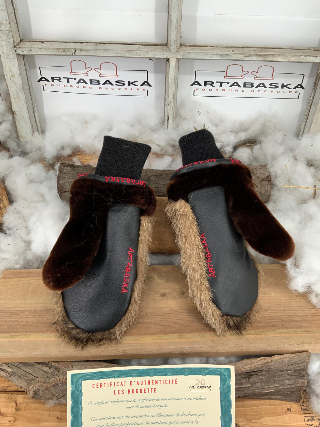 Mitaines de Ville en fourrure et cuir recyclés, Les Huguette Grandeur Médium