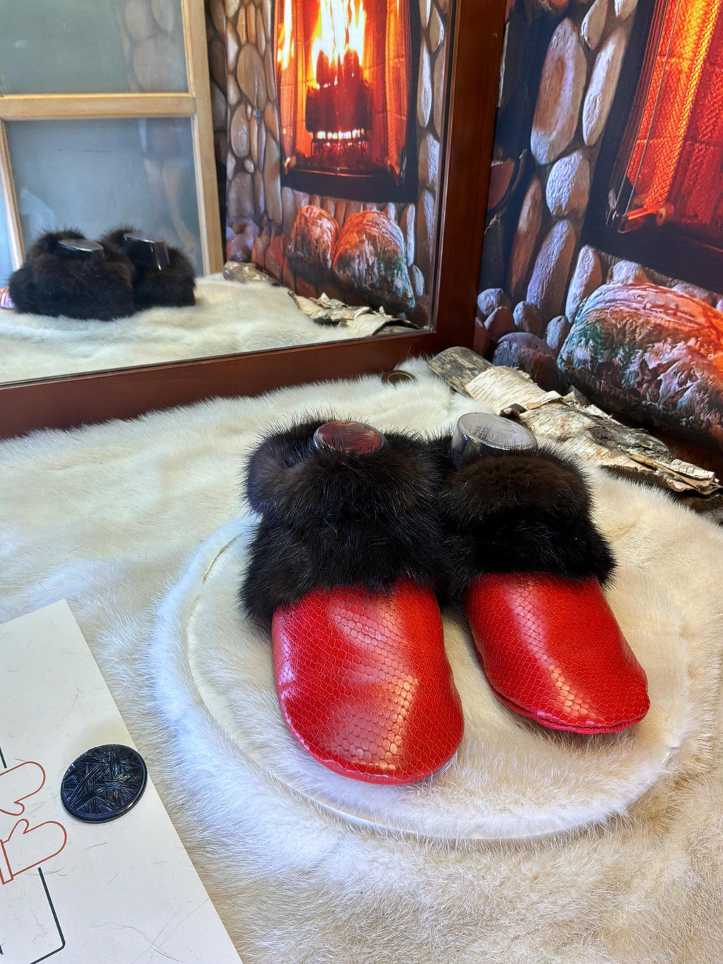 Slipper Mado pointure 6 femme – Sherling italien & cuir recyclé, pièce unique faite à la main au Québec
