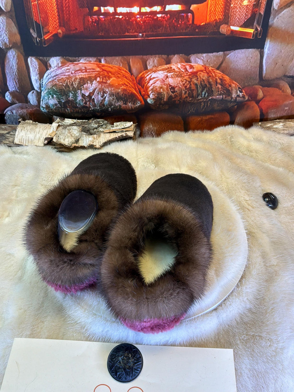 Slipper Véronique pointure 8 femme – Sherling italien & cuir recyclé, pièce unique faite à la main au Québec