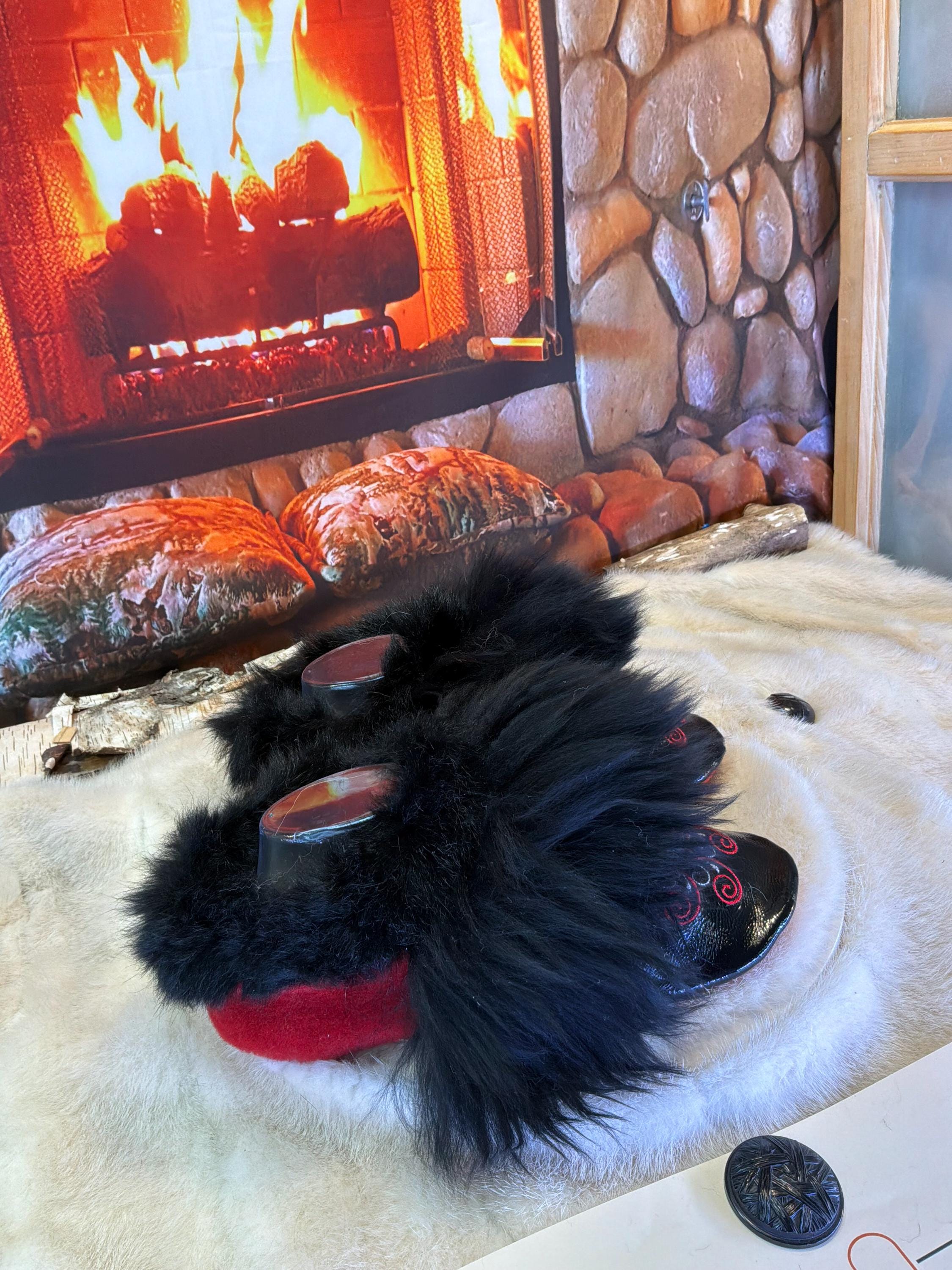 Slipper Gilberte pointure 8 femme – Sherling italien & cuir recyclé, pièce unique faite à la main au Québec