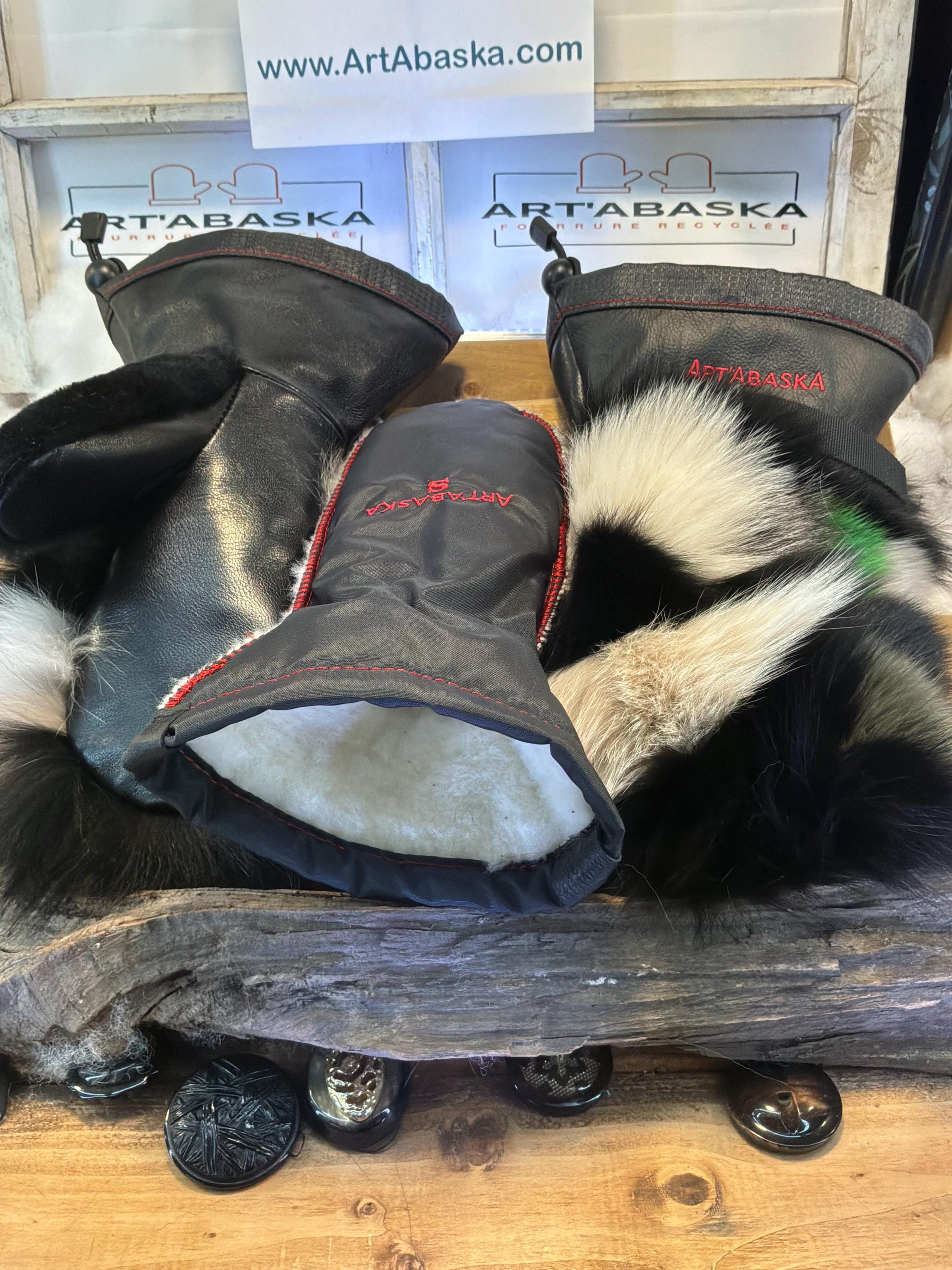 Mitaines Edith small patchwork fourrure recyclée cuir italien faites à la main Québec pièce unique