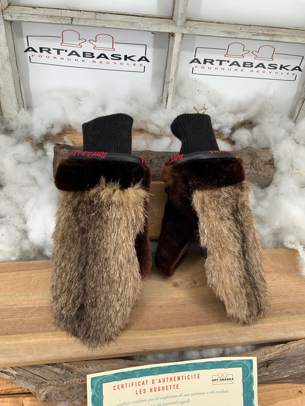 Mitaines de Ville en fourrure et cuir recyclés, Les Huguette Grandeur Médium
