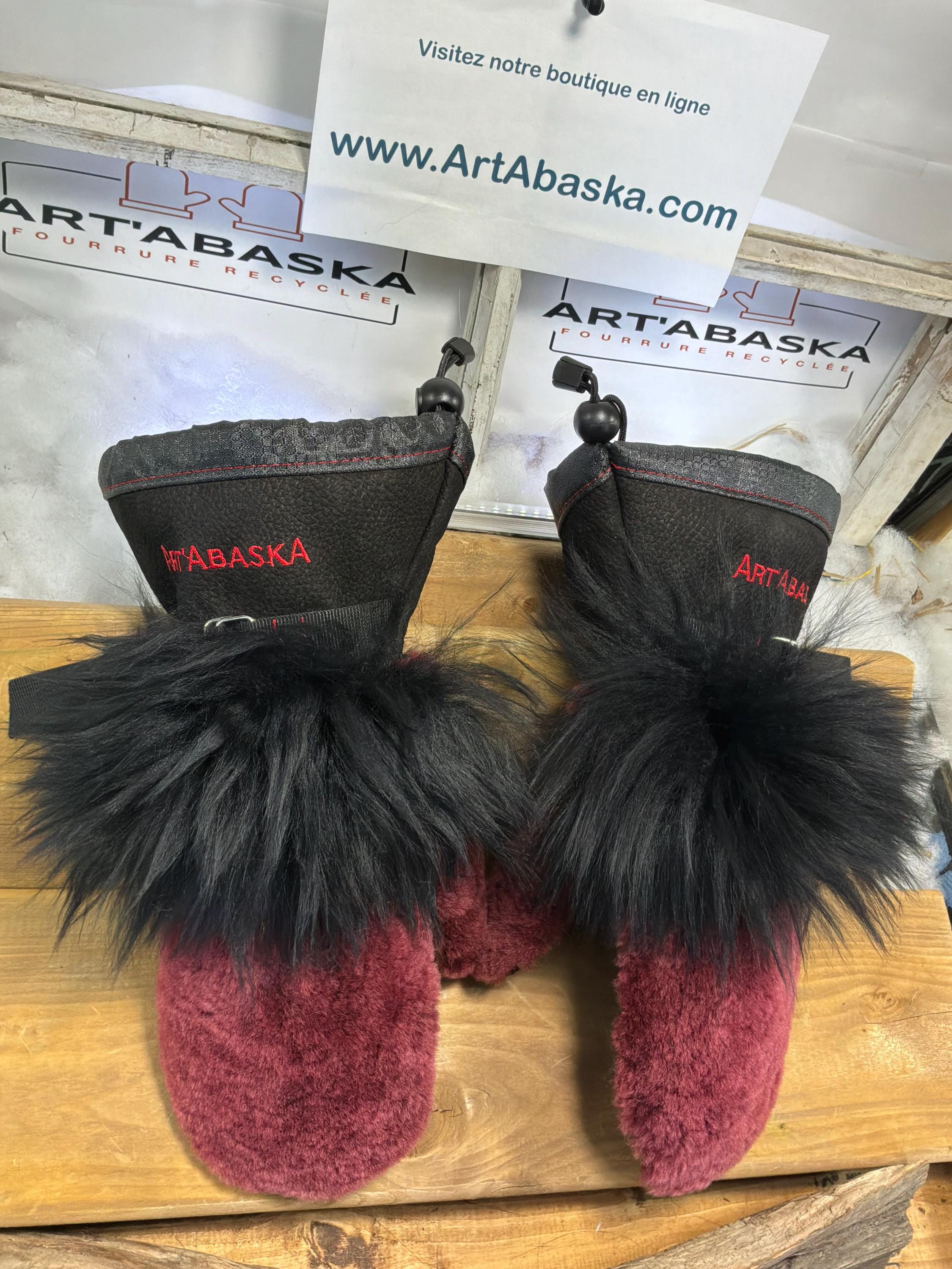 Mitaines Catherine Medium fourrure recyclée mouton rasé rosé cuir italien fait à la main Québec Édition « les belles Framboises »