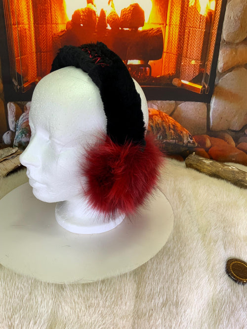 Cache-Oreilles tout en fourrure recyclée édition Rerard teint et cousu patchwork