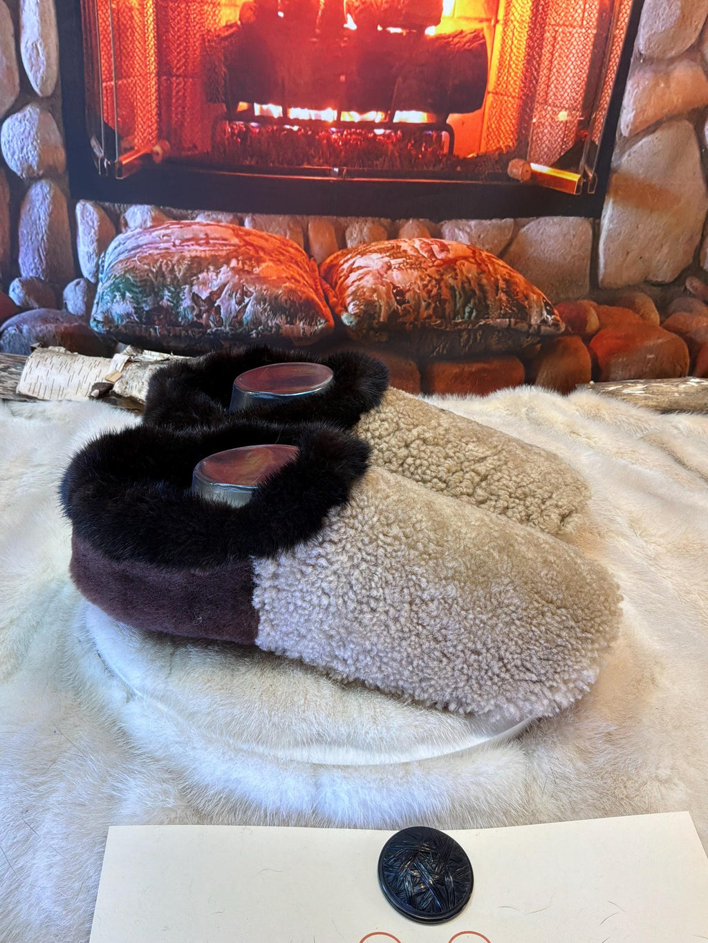 Slipper Valérie pointure 10 Homme – Sherling italien & cuir recyclé, pièce unique faite à la main au Québec