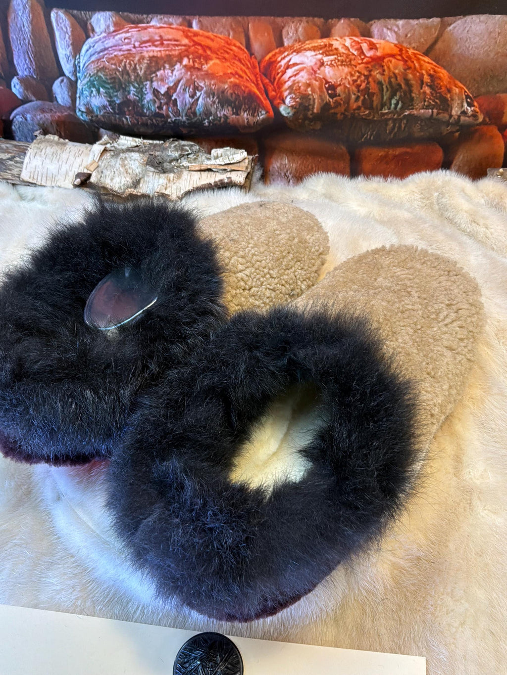 Slipper Rosalie pointure 12 Homme – Sherling italien & cuir recyclé, pièce unique faite à la main au Québec