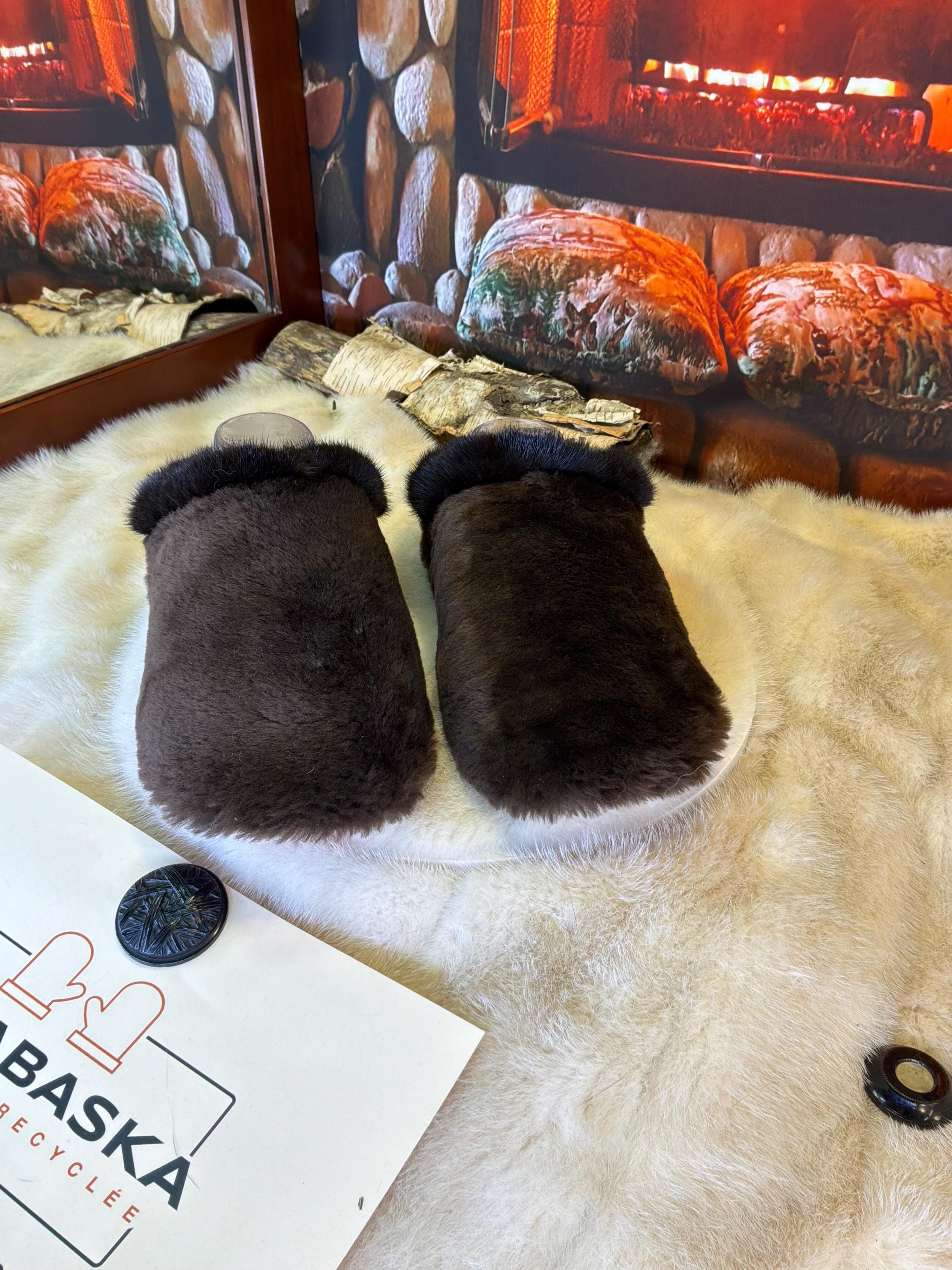 Slipper Simone pointure 8 femme – Sherling italien & cuir recyclé, pièce unique faite à la main au Québec