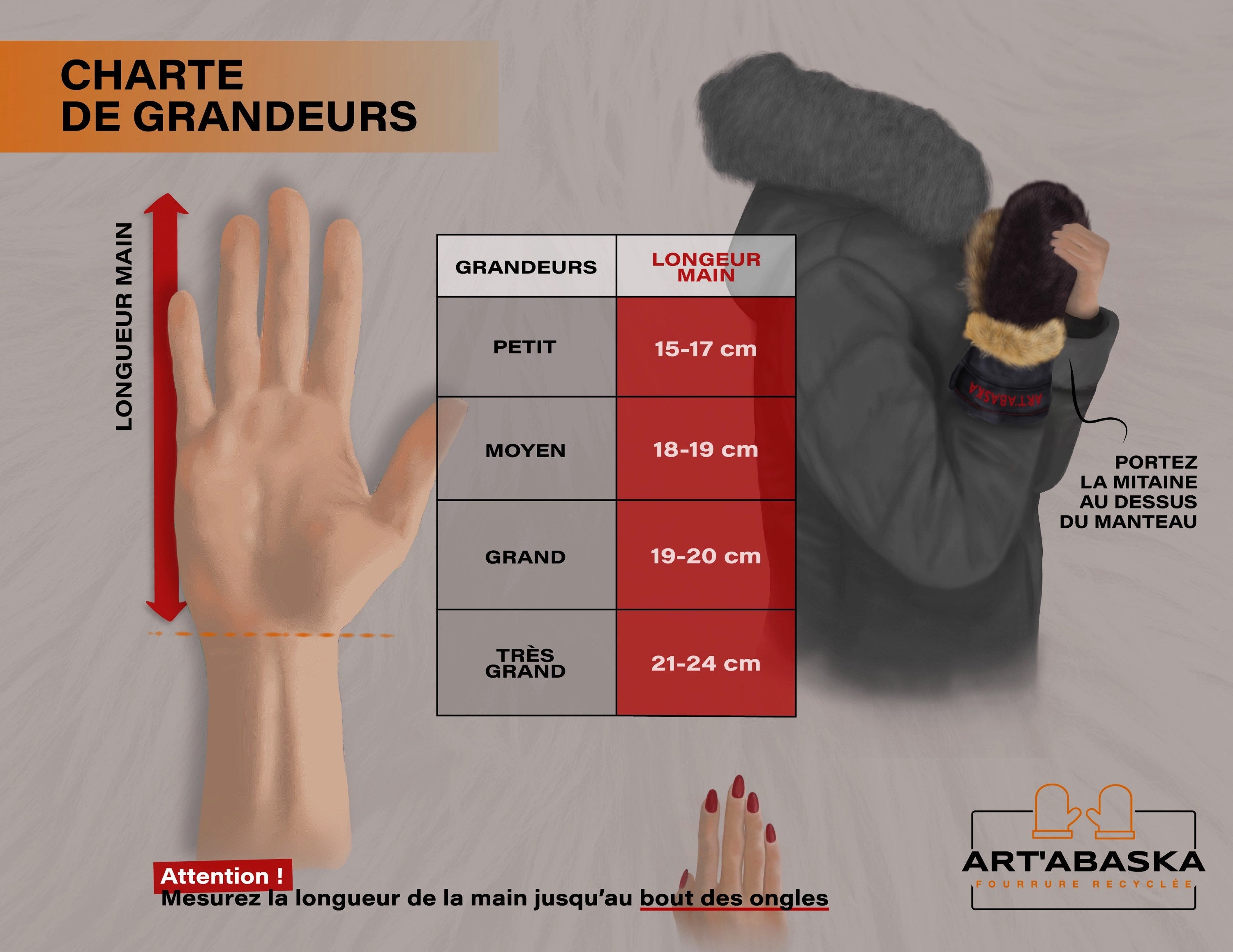 Mitaines Aline Large renard noir patchwork vison noir cuir orange brulé édition amour de chiens ArtAbaska fait main Québec