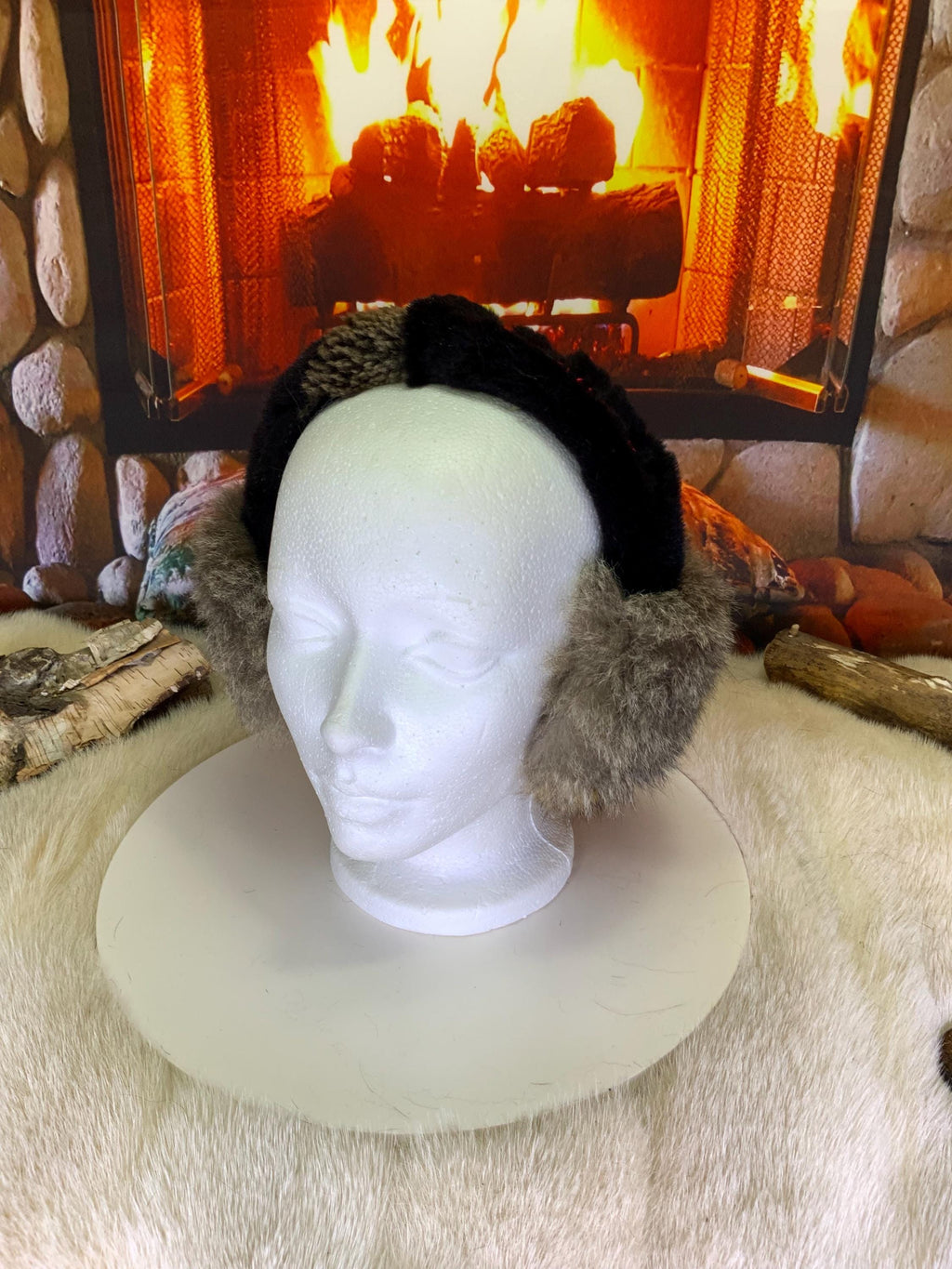 Cache-Oreilles tout en fourrure recyclée édition Opossum naturel