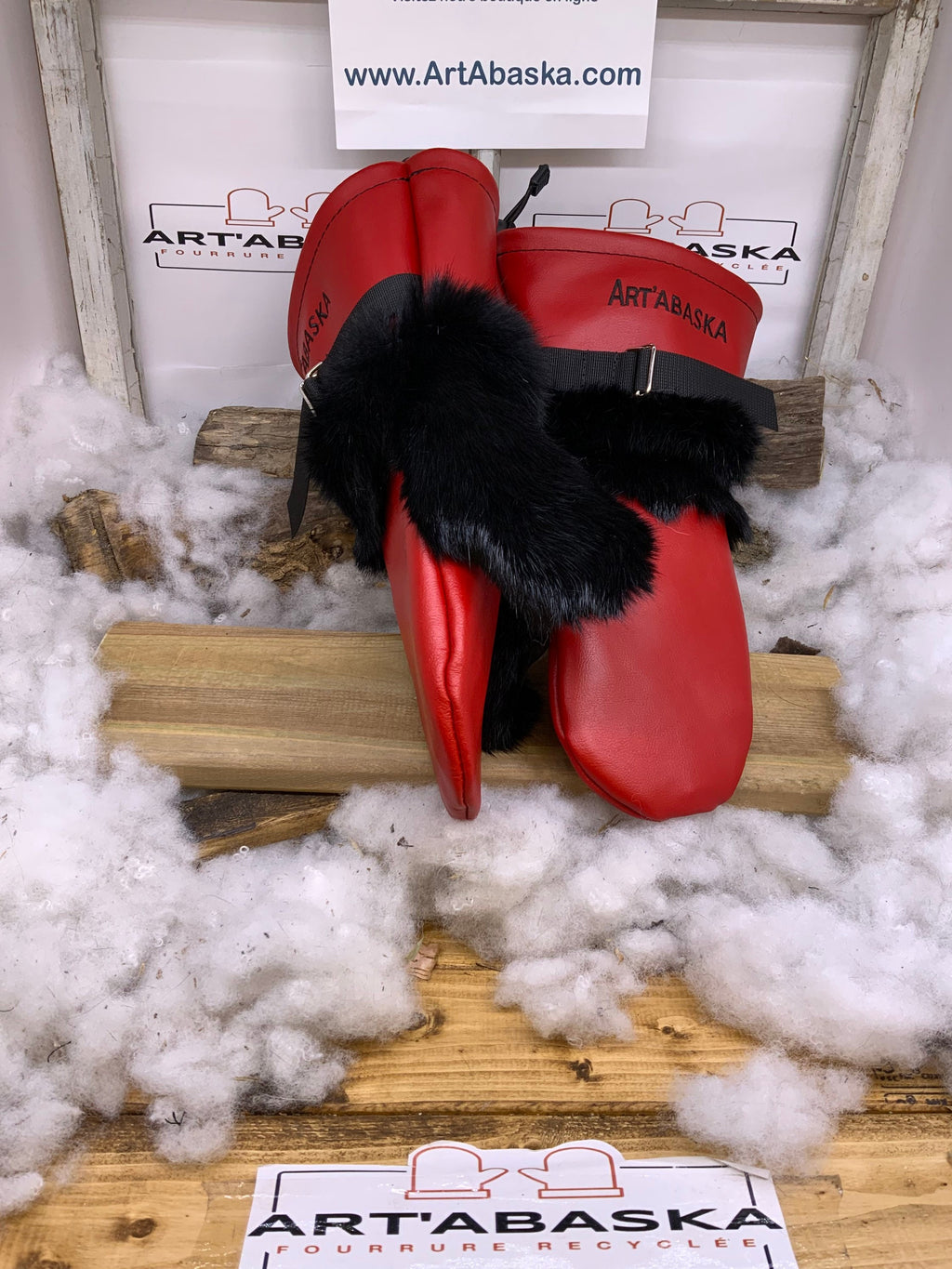 Mitaines Les Yvonne – édition cuir, taille X-Large, faites à la main au Québec ❤️🖤