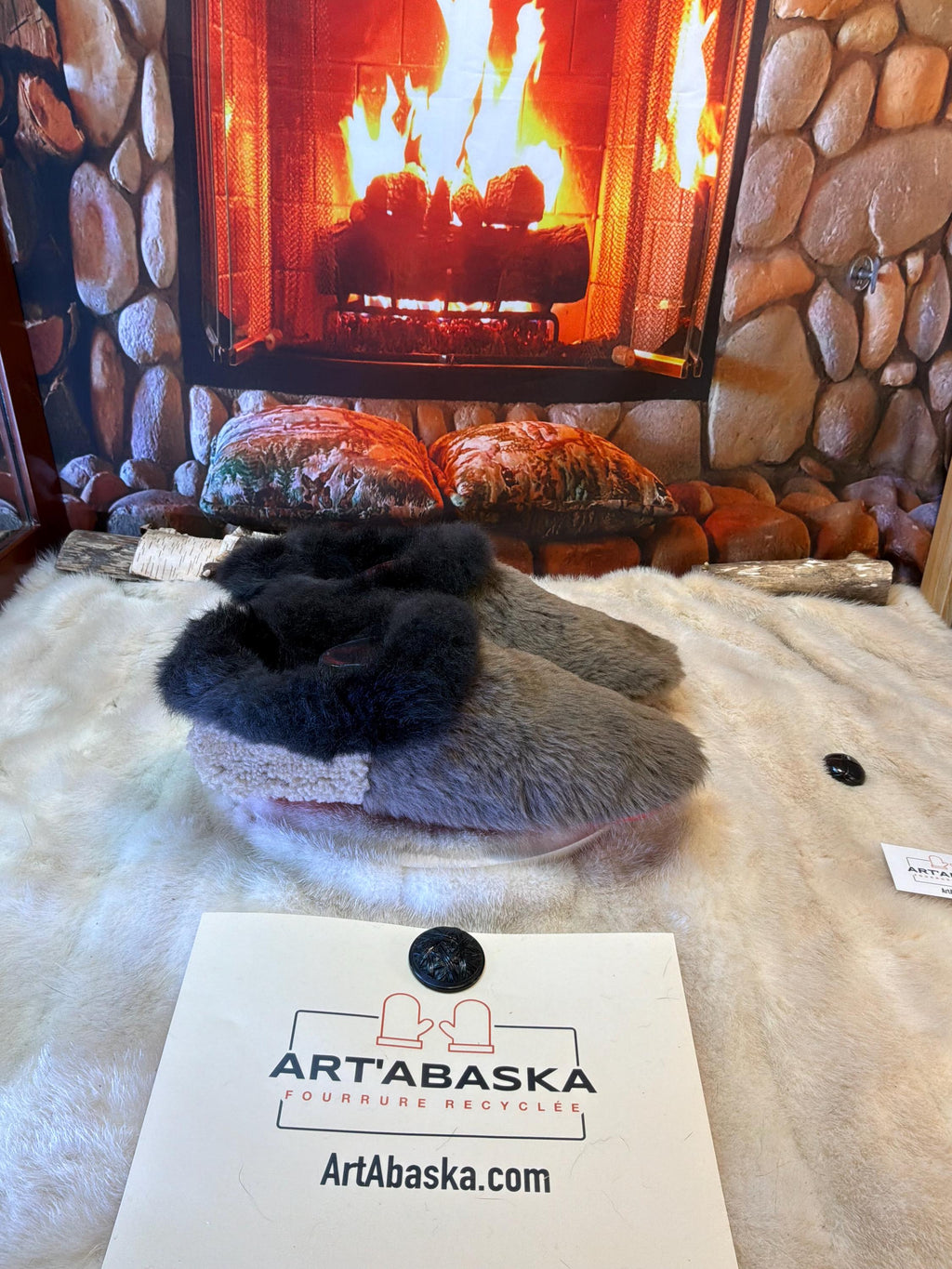 Slipper Alexandrine pointure 12 Homme – Sherling italien & cuir recyclé, pièce unique faite à la main au Québec