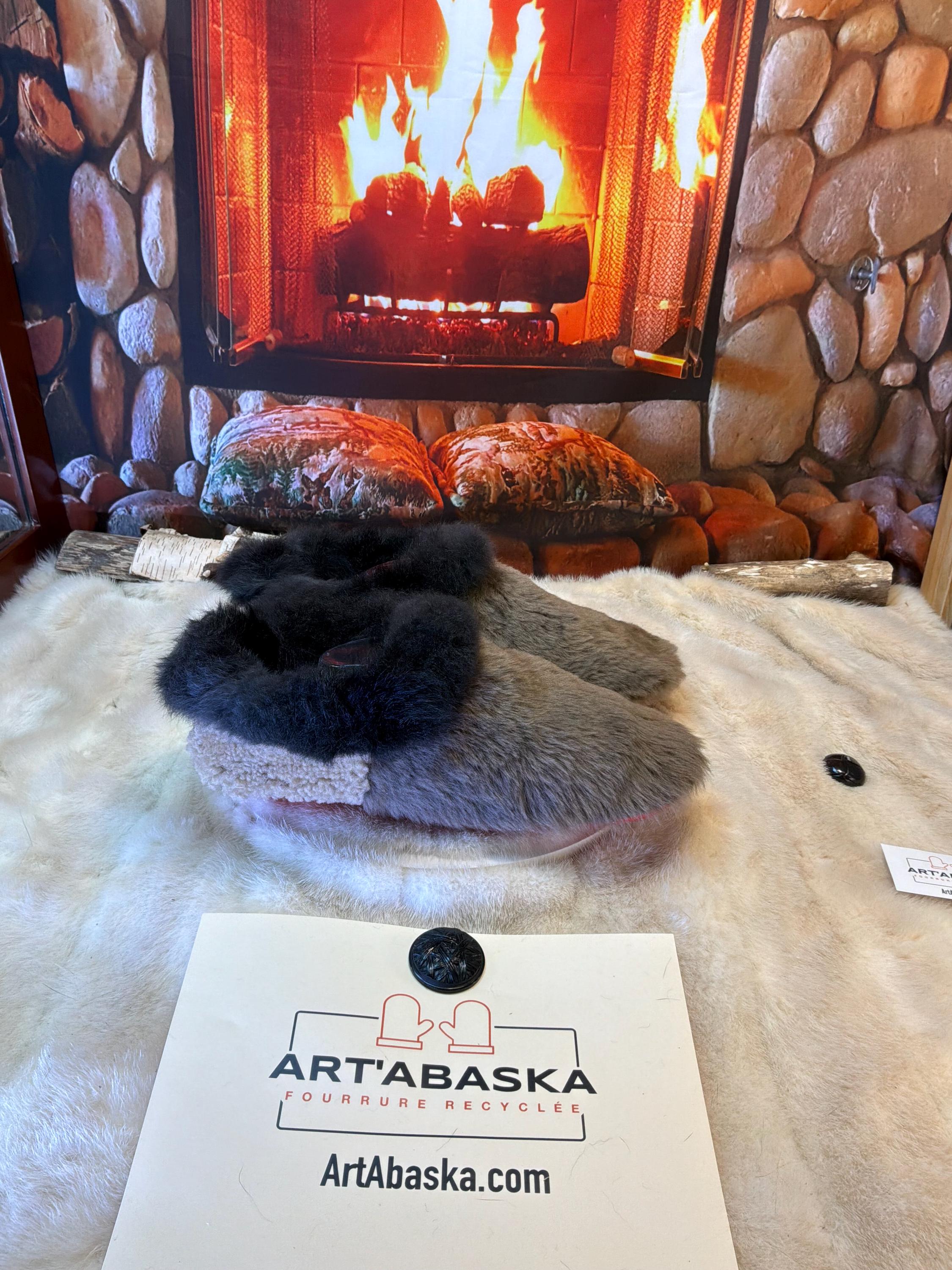 Slipper Alexandrine pointure 12 Homme – Sherling italien & cuir recyclé, pièce unique faite à la main au Québec