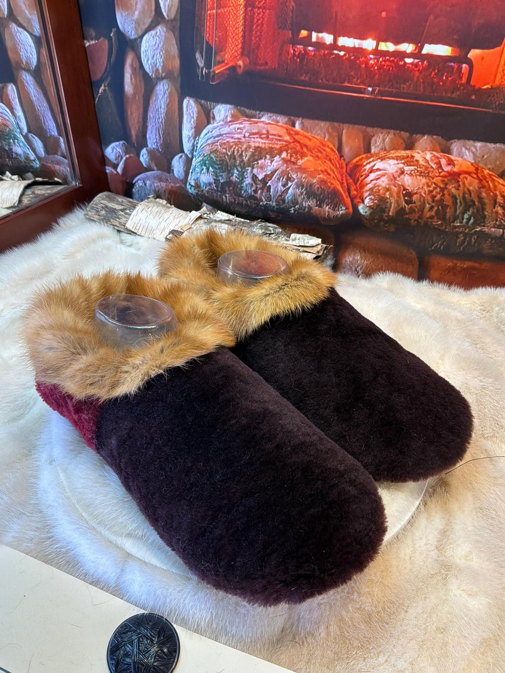 Slipper Thérèse pointure 10 Homme – Sherling italien & cuir recyclé, pièce unique faite à la main au Québec