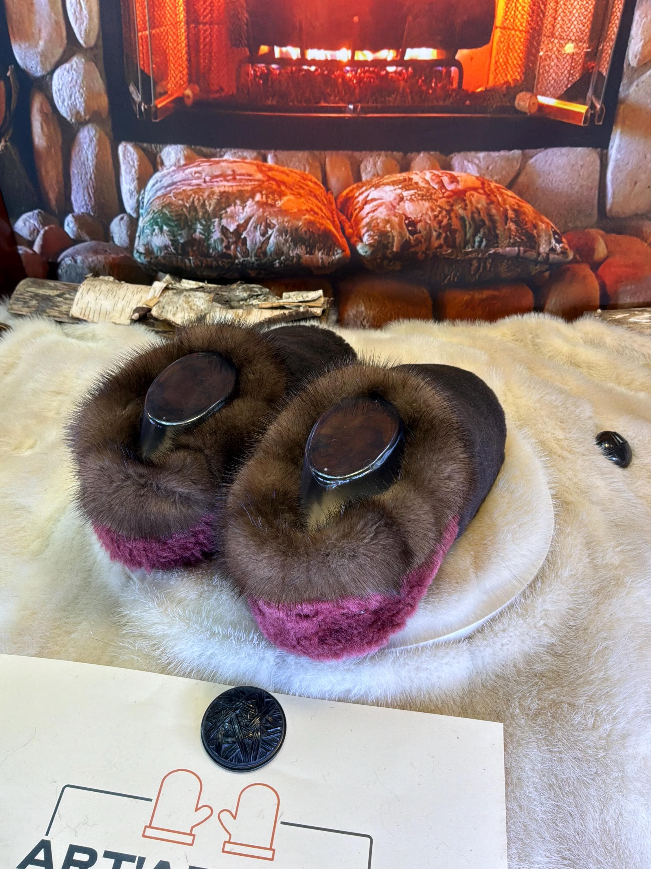 Slipper Véronique pointure 8 femme – Sherling italien & cuir recyclé, pièce unique faite à la main au Québec