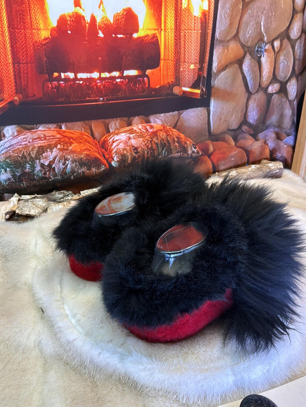 Slipper Gilberte pointure 8 femme – Sherling italien & cuir recyclé, pièce unique faite à la main au Québec