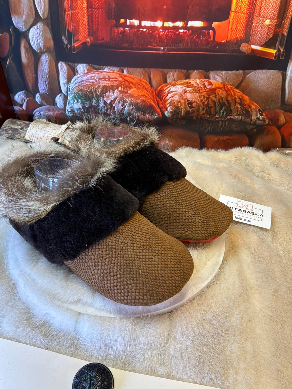 Slipper Mauricette pointure 11 Homme – Sherling italien & cuir recyclé, pièce unique faite à la main au Québec