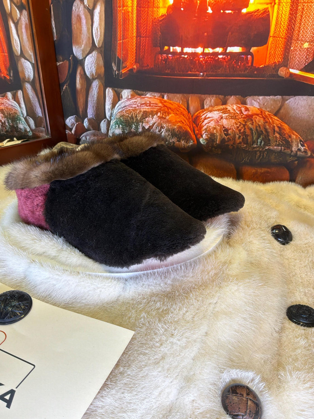 Slipper Joséphine pointure 8 femme – Sherling italien & cuir recyclé, pièce unique faite à la main au Québec