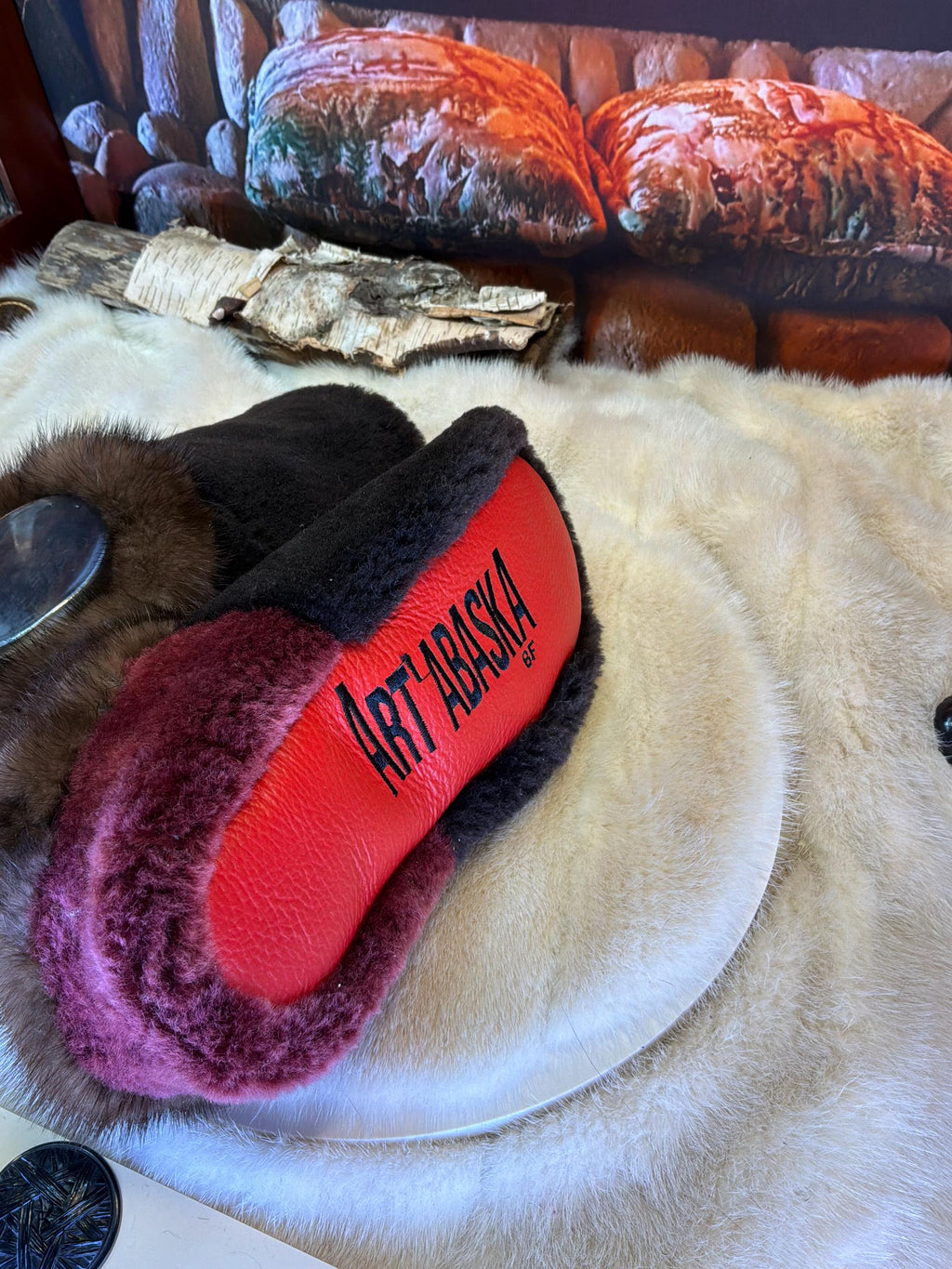 Slipper Véronique pointure 8 femme – Sherling italien & cuir recyclé, pièce unique faite à la main au Québec