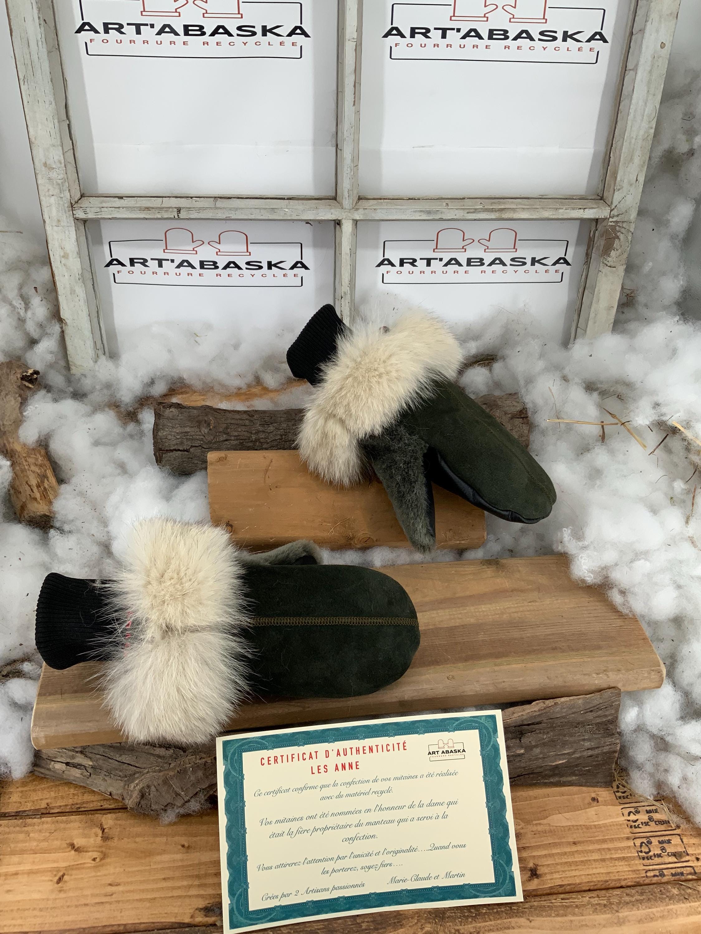 Mitaines de Ville en fourrure et cuir recyclés, Les Anne Grandeur Médium