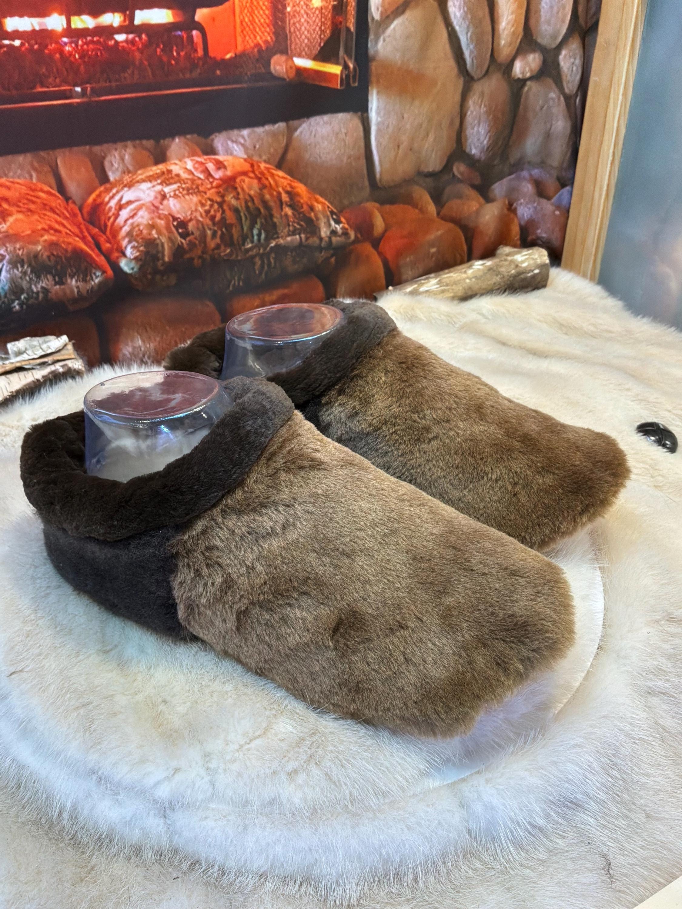 Slipper Jeanne-D’arc pointure 7 femme – Sherling italien & cuir recyclé, pièce unique faite à la main au Québec