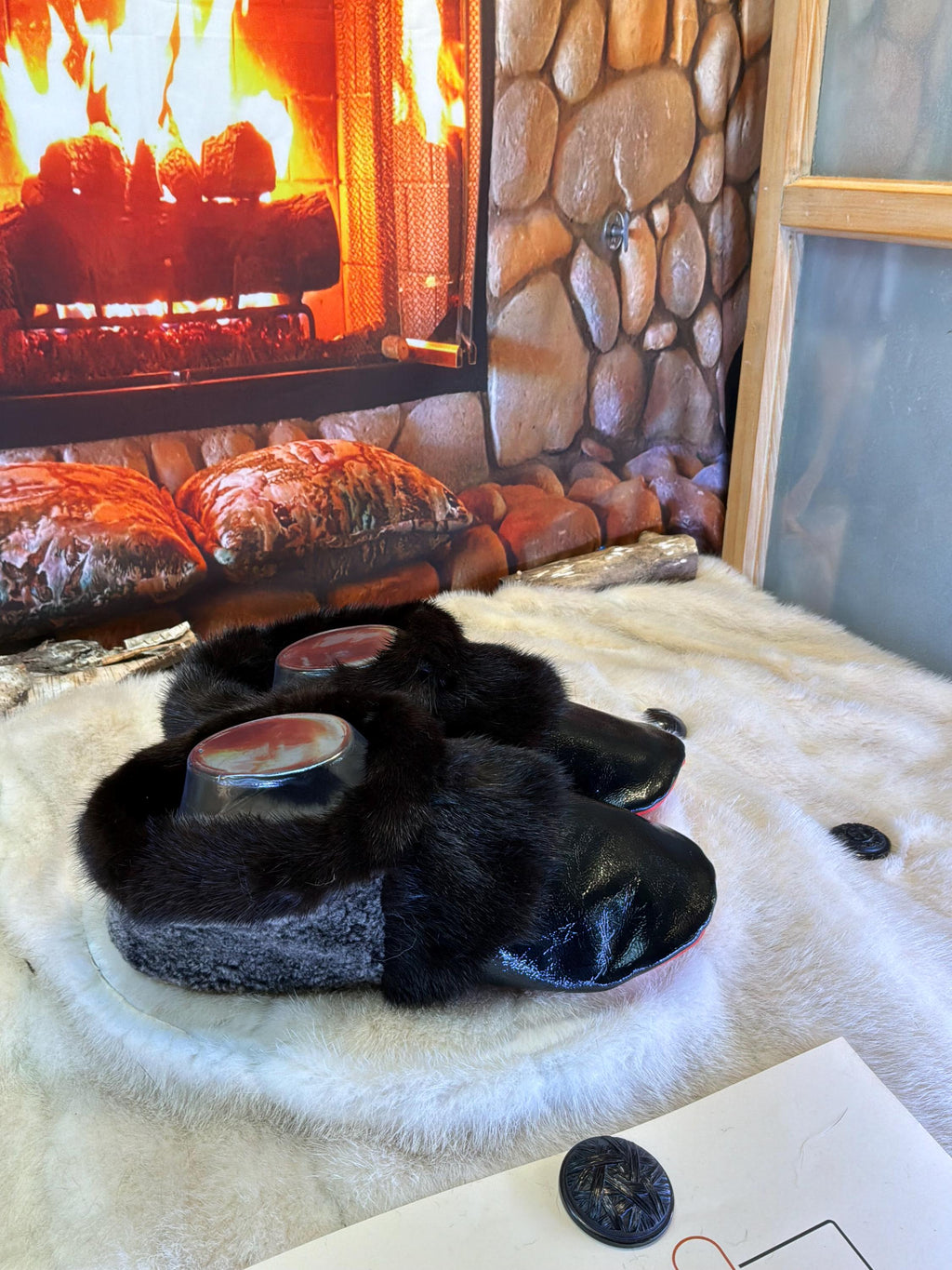 Slipper Liette pointure 9 femme – Sherling italien & cuir recyclé, pièce unique faite à la main au Québec