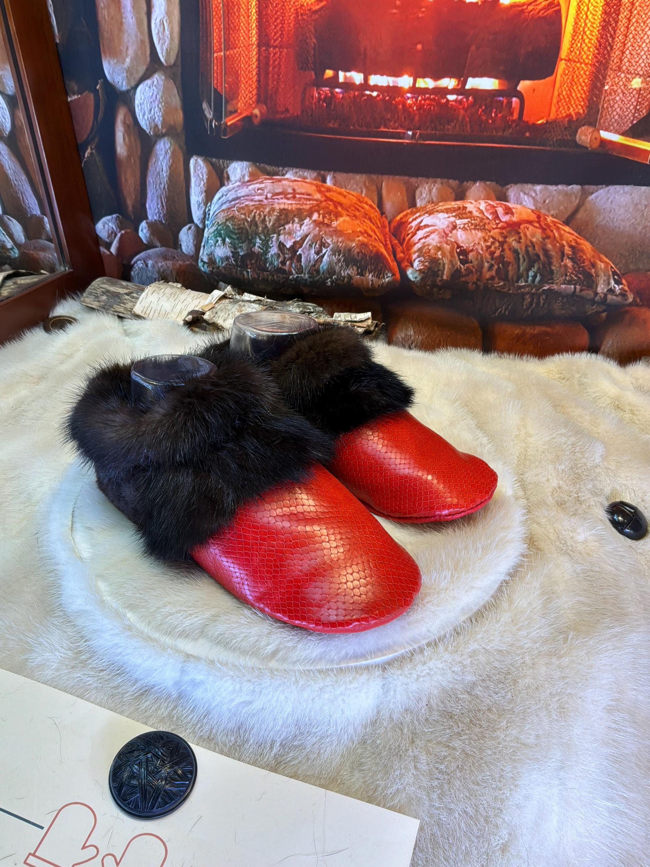 Slipper Mado pointure 8 femme – Sherling italien & cuir recyclé, pièce unique faite à la main au Québec