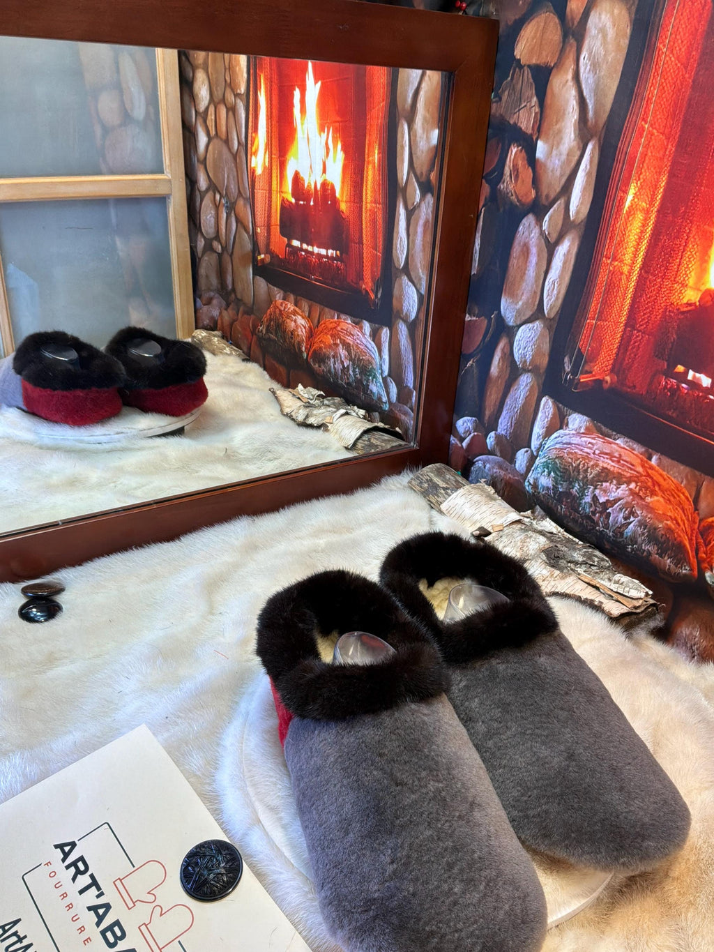 Slipper Léa pointure 11 Homme – Sherling italien & cuir recyclé, pièce unique faite à la main au Québec