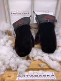 Mitaines Céline – X-Large Castor rasé recyclé & cuir bourgogne, intérieur amovible feutre polar, fait à la main, Québec