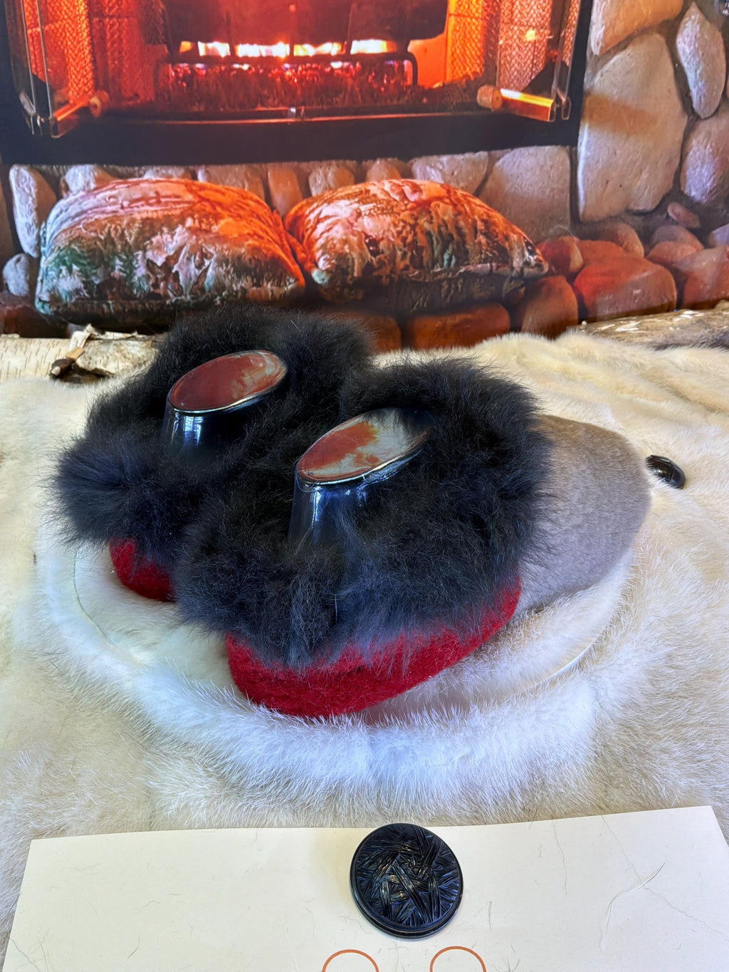 Slipper Germaine pointure 7 femme – Sherling italien & cuir recyclé, pièce unique faite à la main au Québec