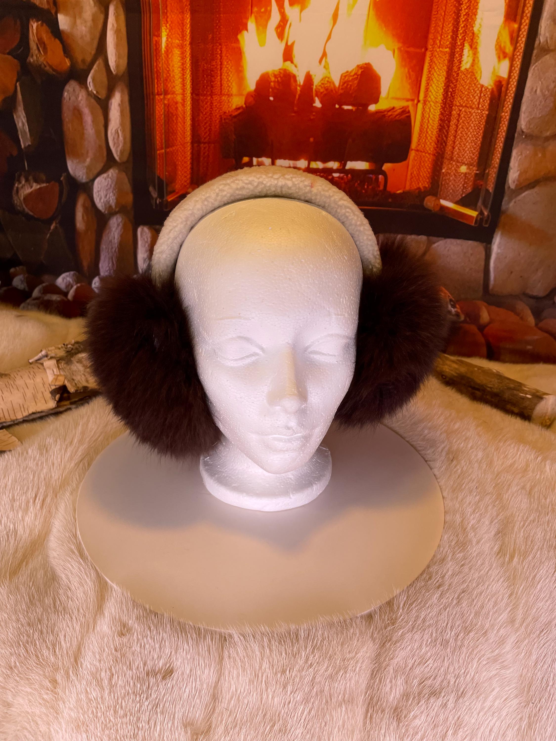 Cache-Oreilles tout en fourrure recyclée édition Renard Brun naturel recyclé et mouton rasé sur la tête  Les Josette 2