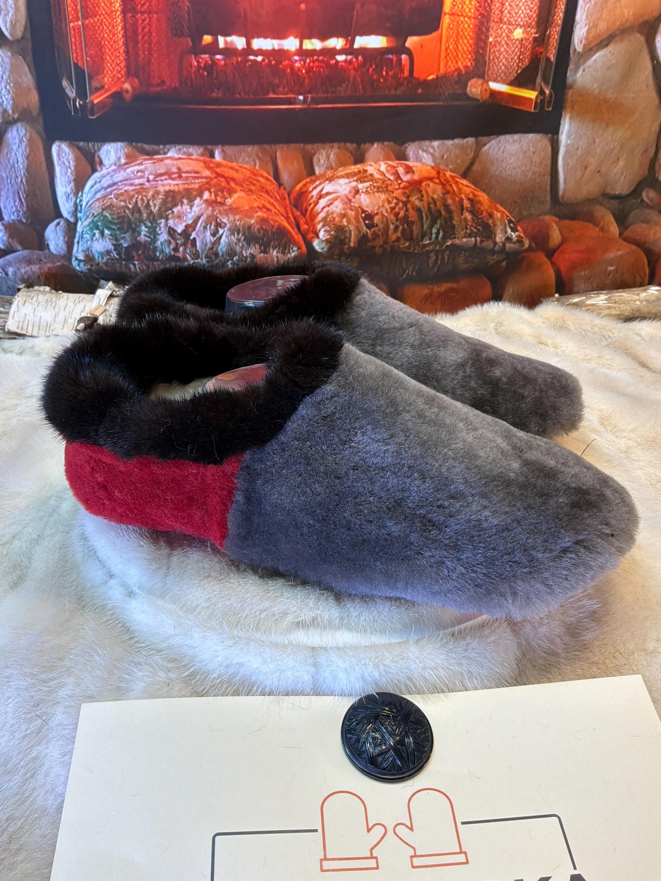 Slipper Magella pointure 11 Homme – Sherling italien & cuir recyclé, pièce unique faite à la main au Québec