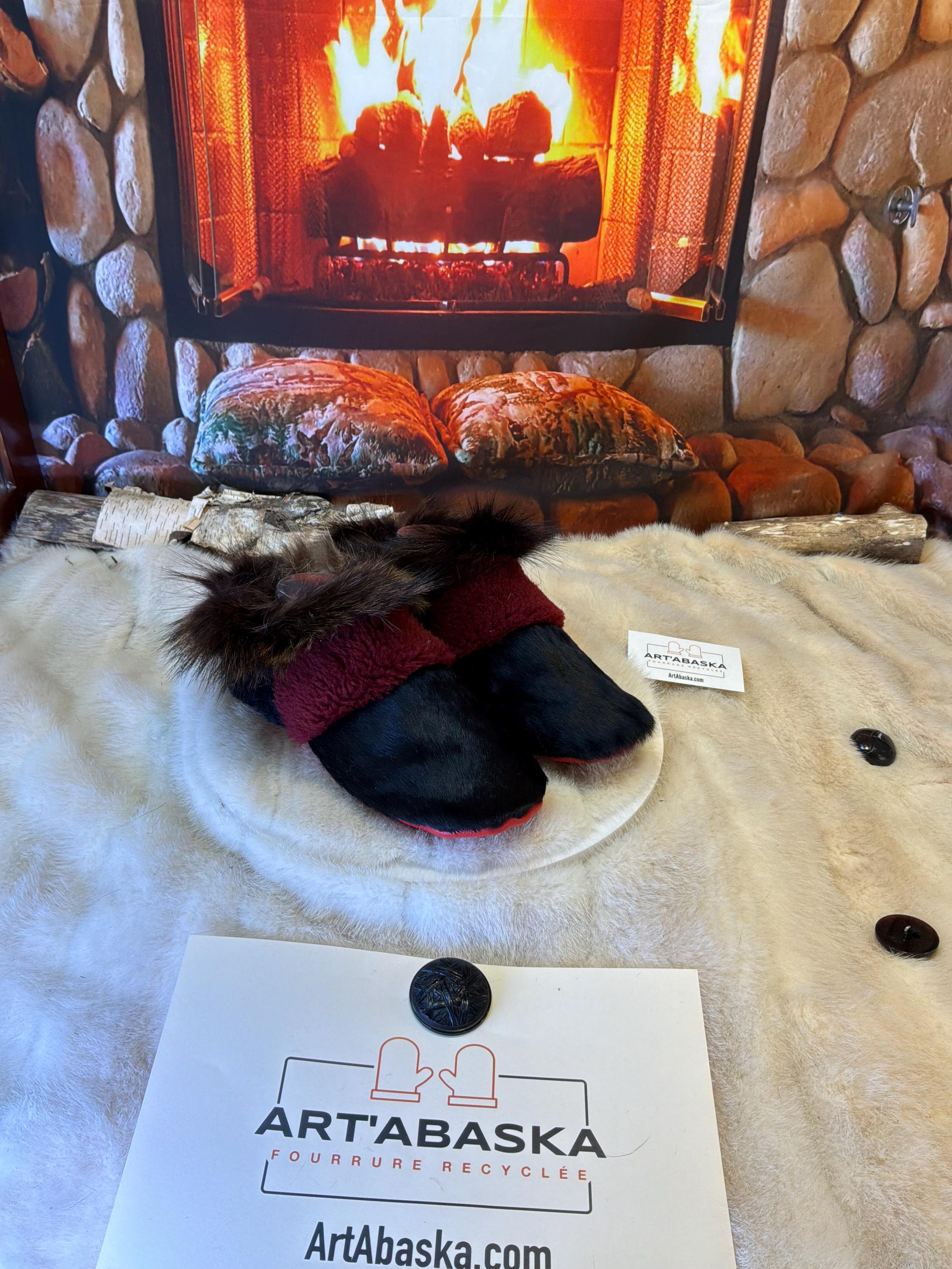 Slipper Romaine pointure 8 femme – Sherling italien & cuir recyclé, pièce unique faite à la main au Québec