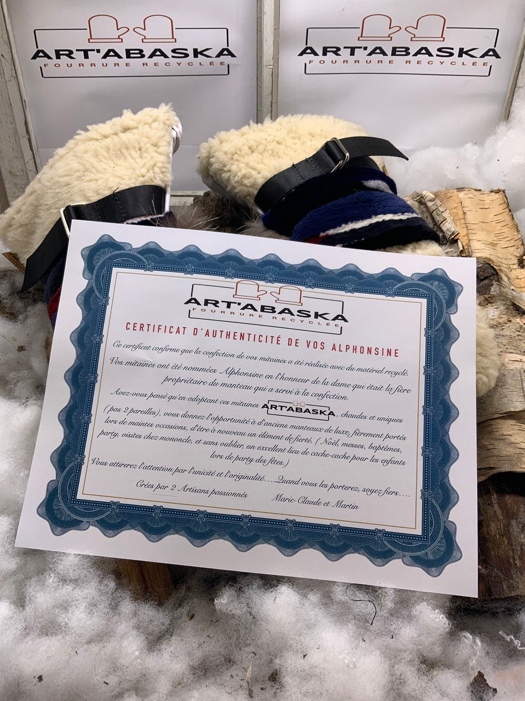 Mitaines Alphonsine Small – Édition limitée, fourrures recyclées renard et mouton, intérieur en fourrure, fait à la main Québec