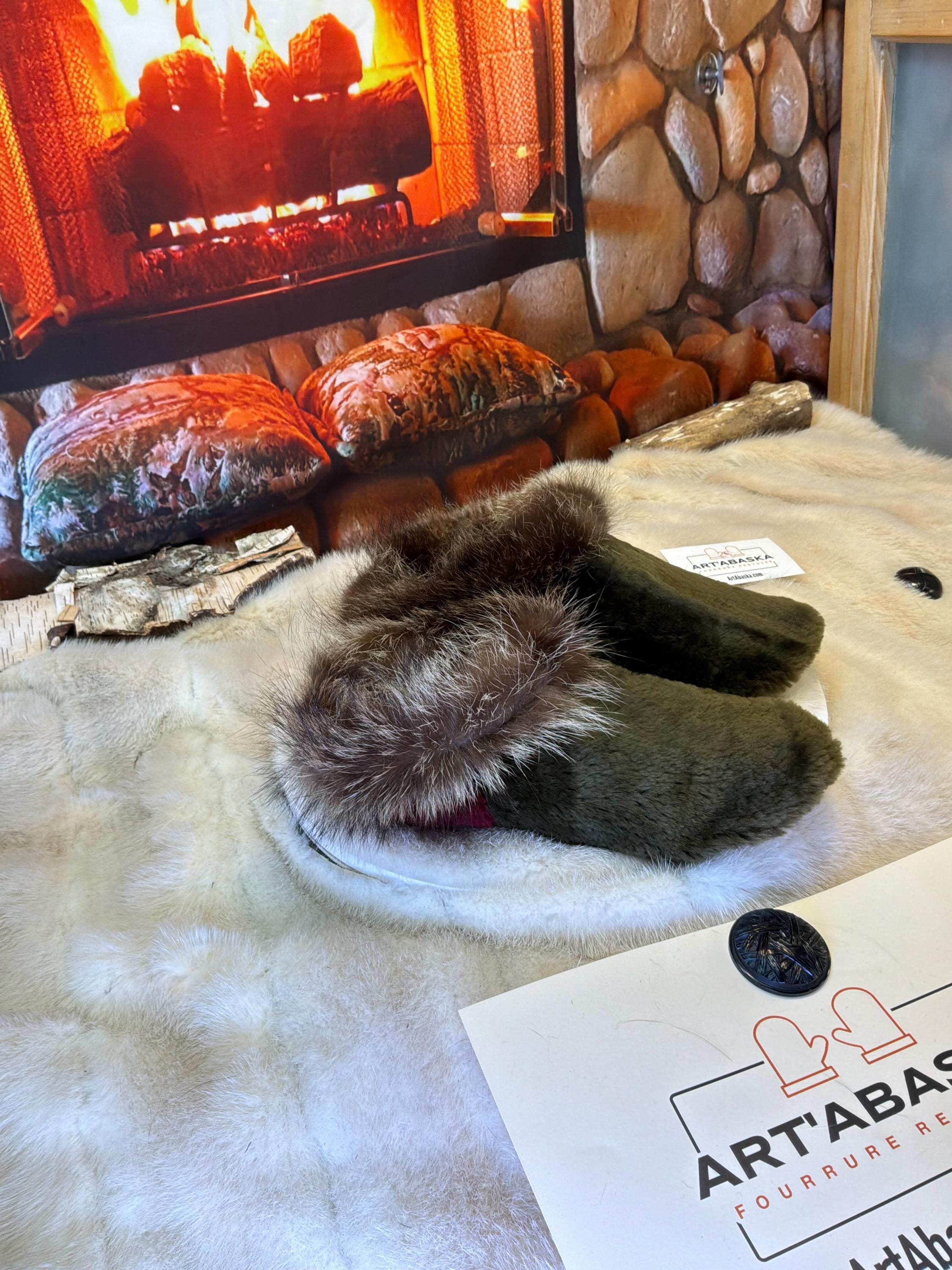 Slipper Céline pointure 6 femme – Sherling italien & cuir recyclé, pièce unique faite à la main au Québec